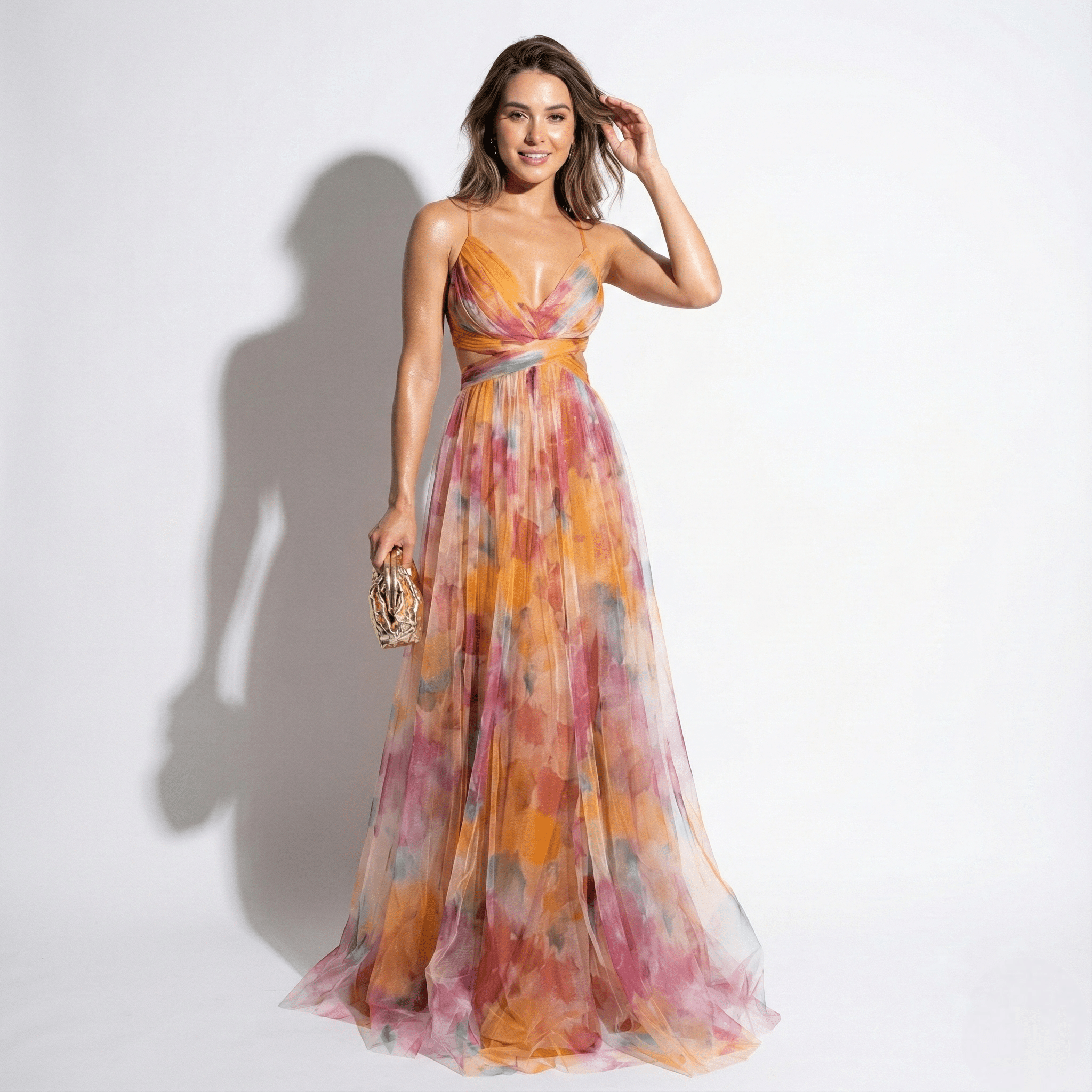 Ruby - Women's V-Neck Spaghetti Strap Floral Maxi Dress