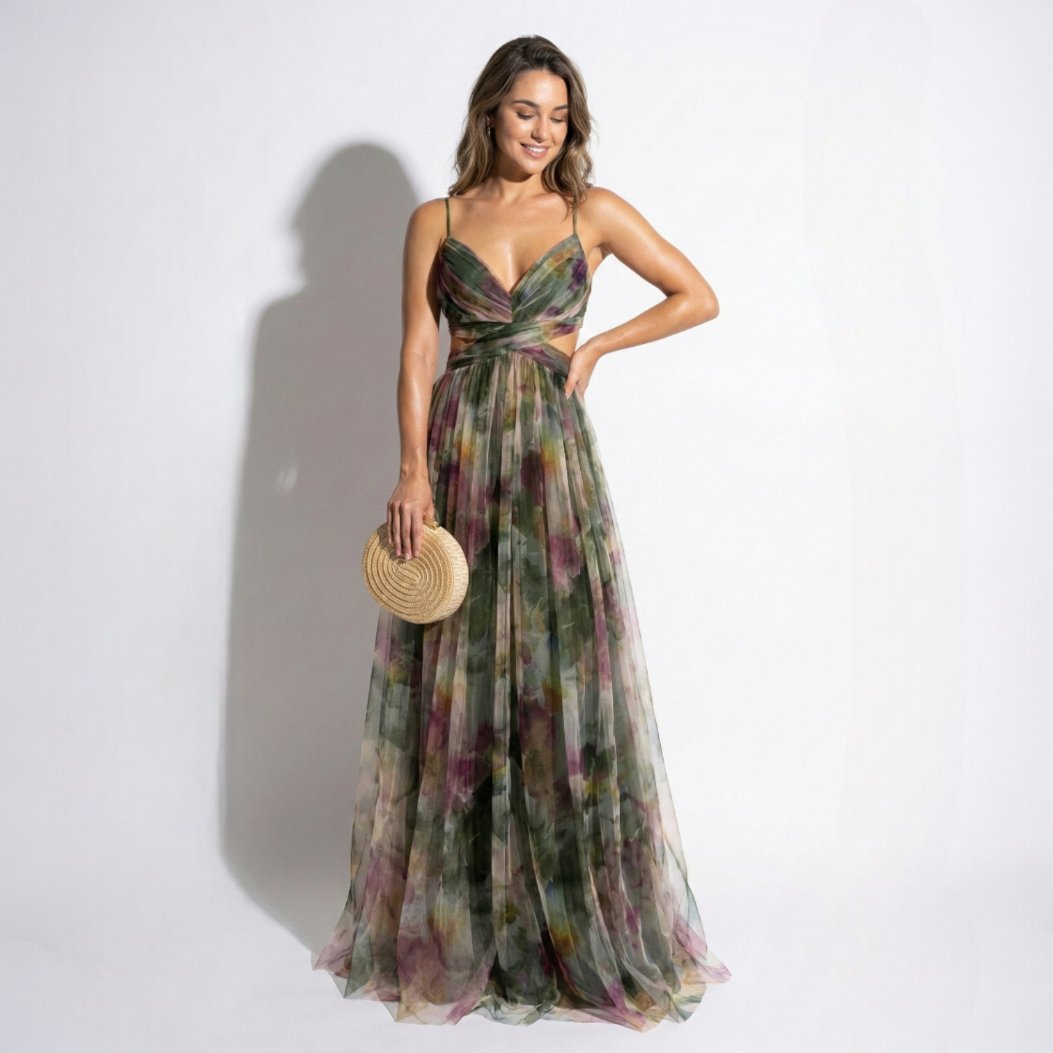 Ruby - Women's V-Neck Spaghetti Strap Floral Maxi Dress