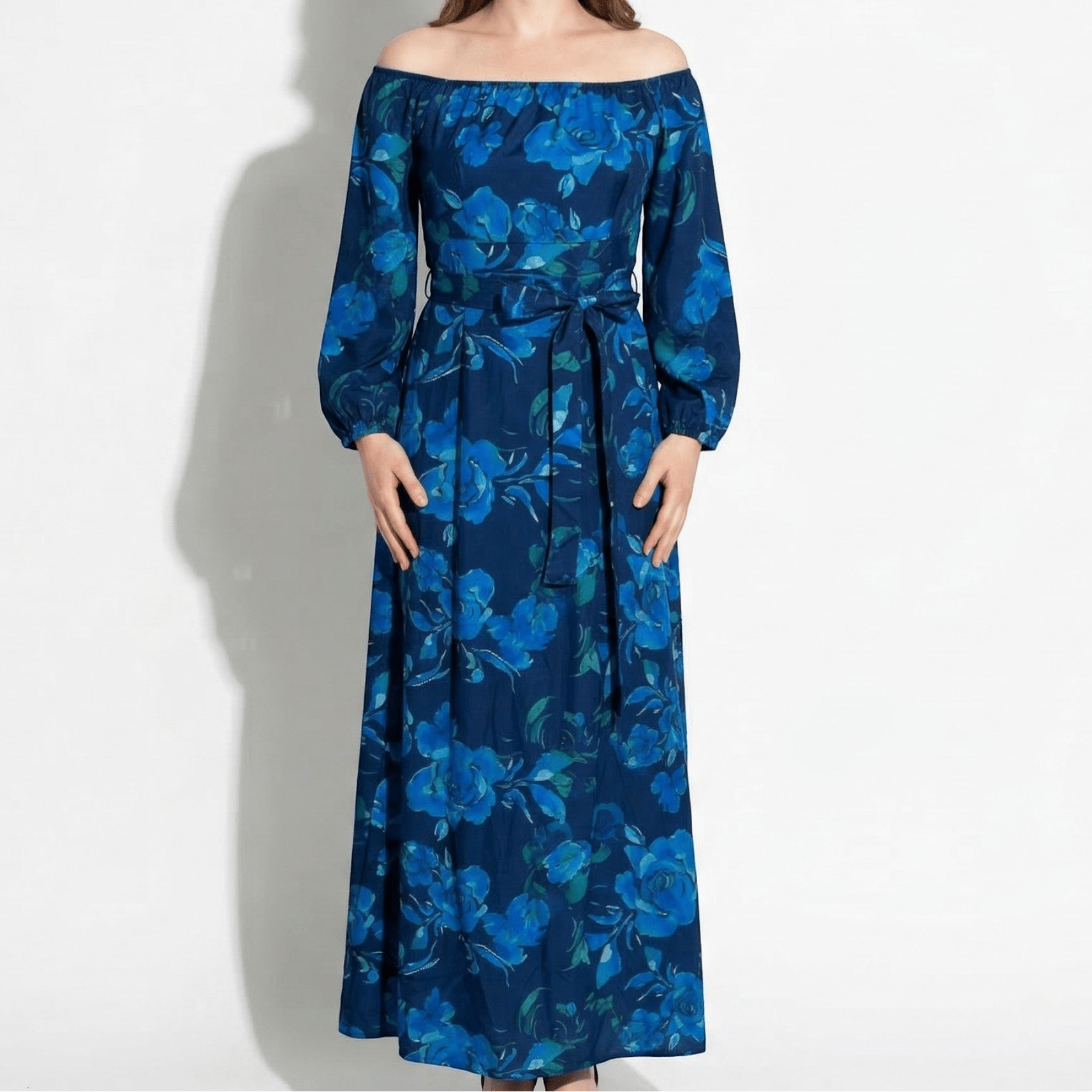Sarah - Women's Summer Off - Shoulder Maxi Dress - Maxi Dresses - Blue - Parker&Brooks