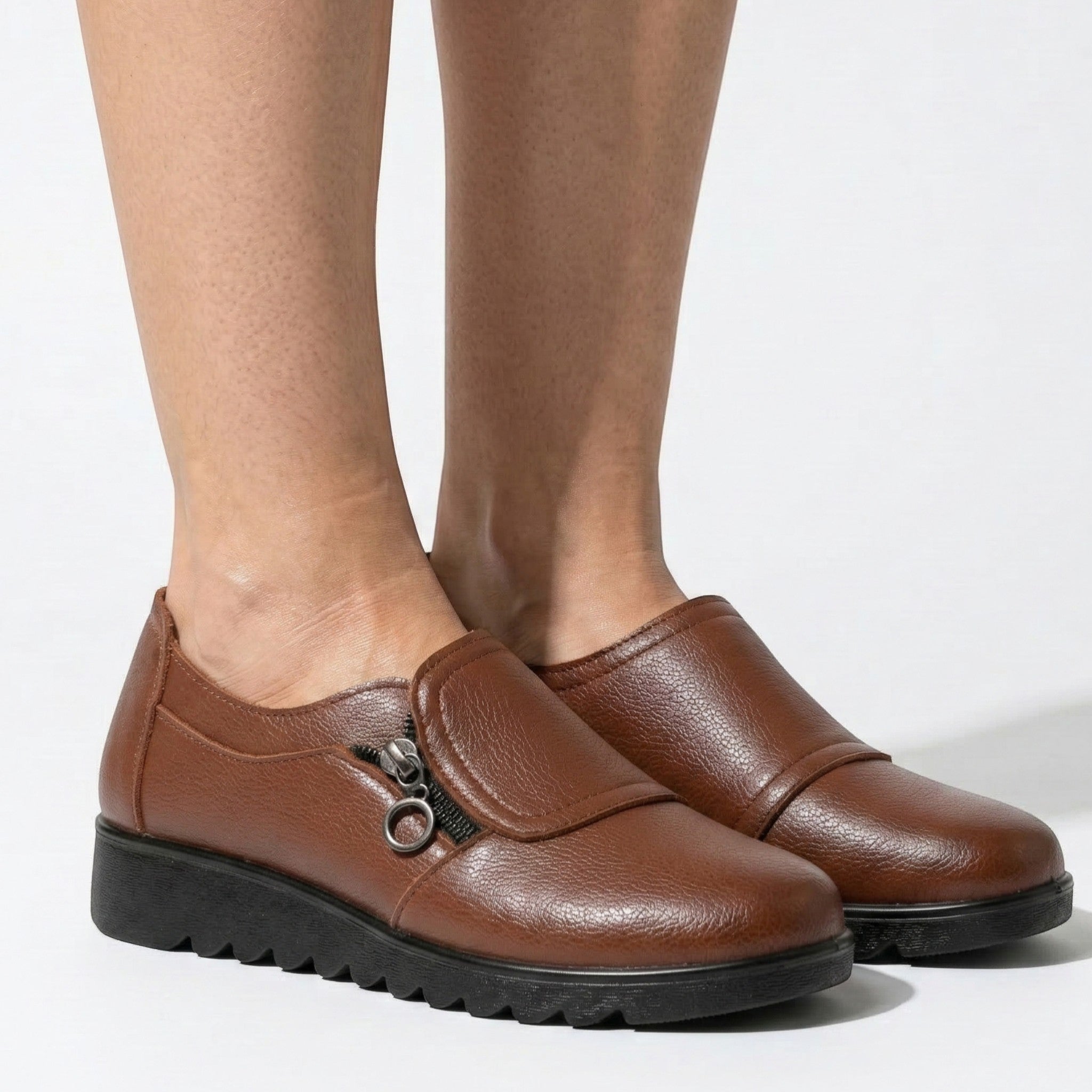 Sarah - Women's Orthopedic Side Zip Loafers - Loafers - Brown - Parker&Brooks