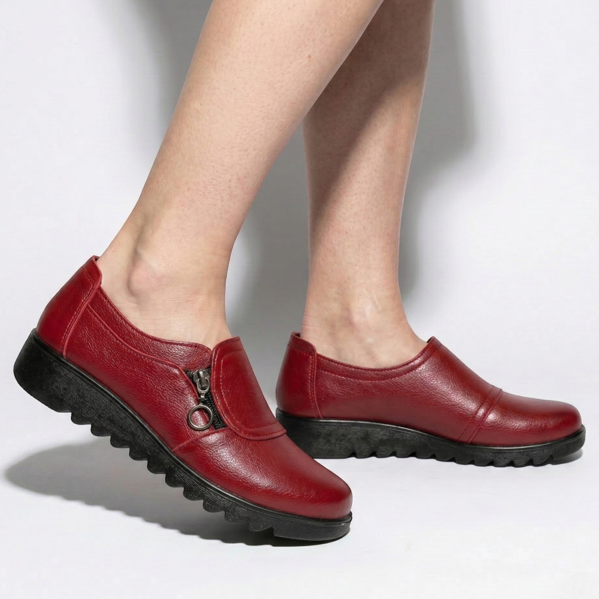 Sarah - Women's Orthopedic Side Zip Loafers - Loafers - Red - Parker&Brooks