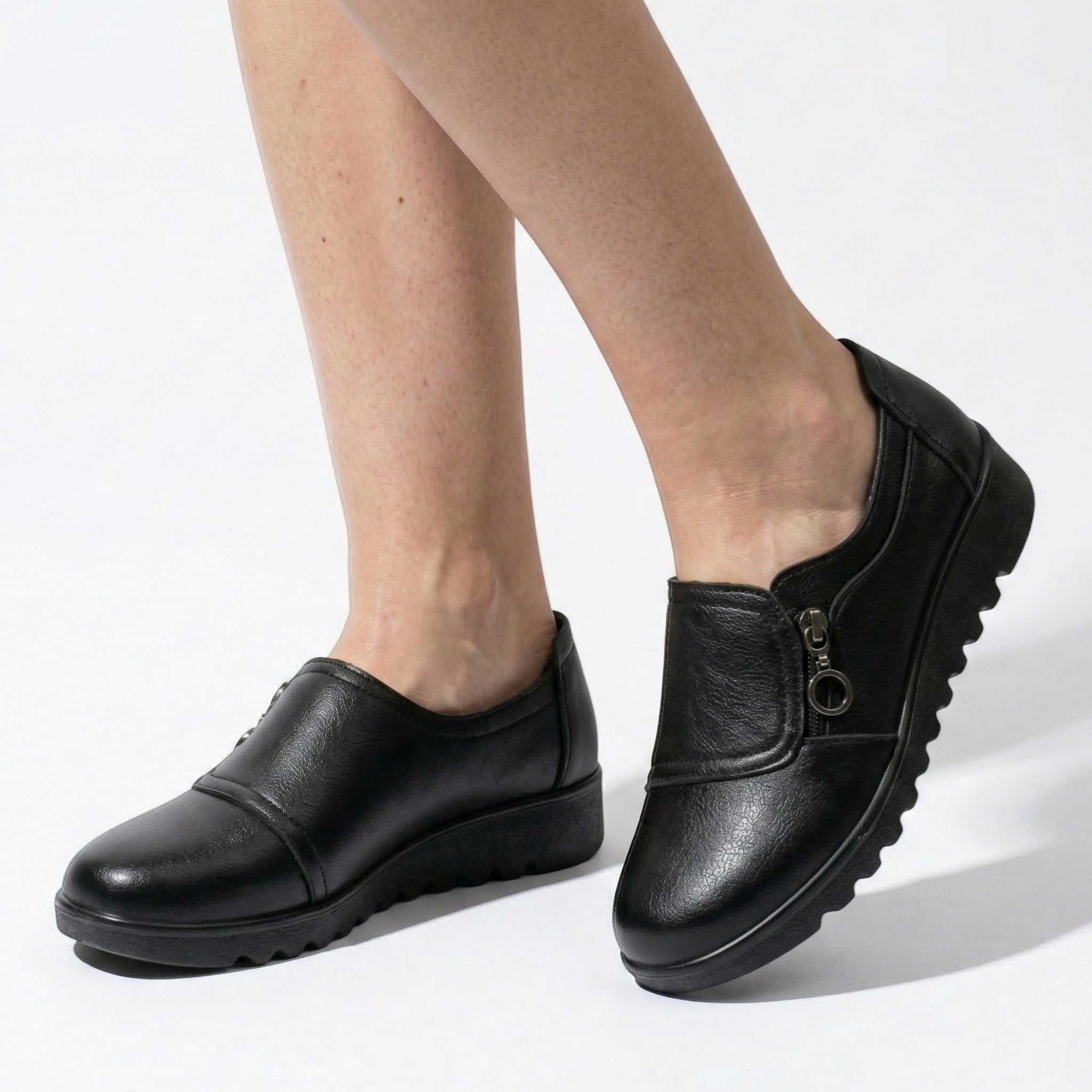 Sarah - Women's Orthopedic Side Zip Loafers - Loafers - Black - Parker&Brooks