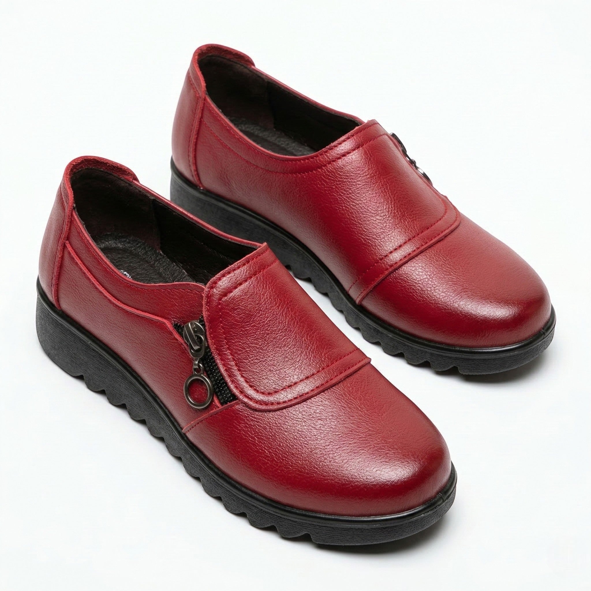 Sarah - Women's Orthopedic Side Zip Loafers - Loafers - Red - Parker&Brooks