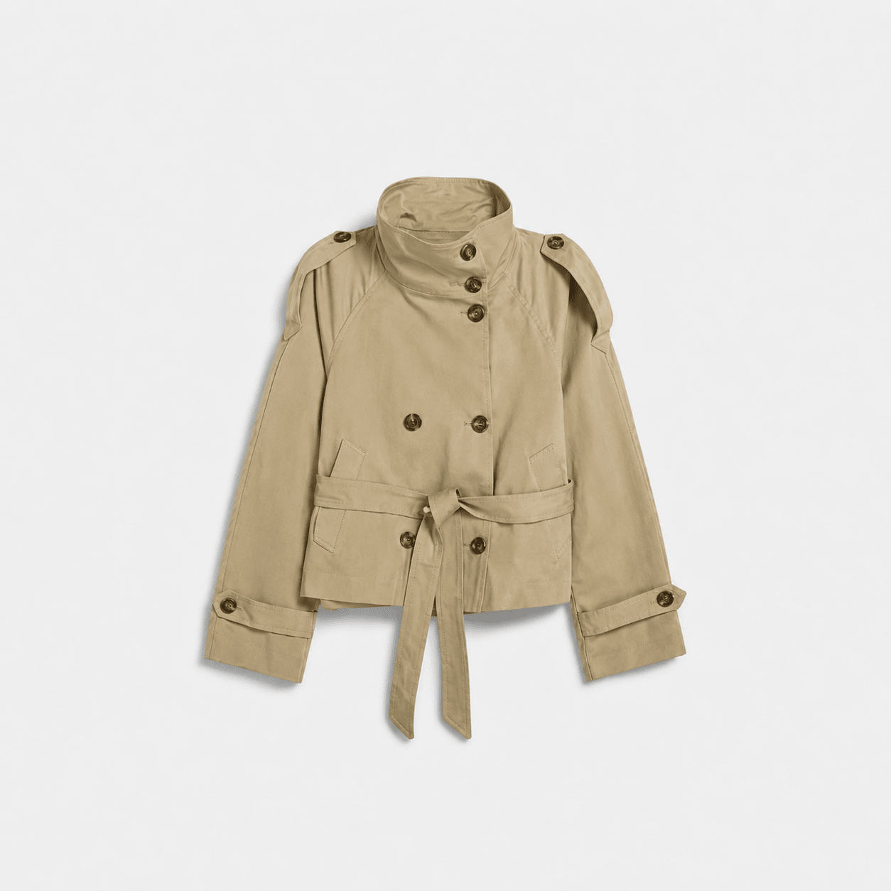 Sibylle - Women's Stand Collar Belted Cropped Jacket - Jackets - Khaki - Parker&Brooks