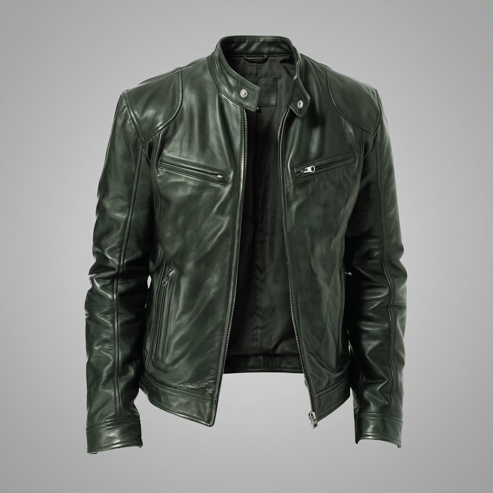 Siegfried - Men's Band Collar Transitional Multi-Pocket Jacket - Motorcycle Outerwear - Green - Parker&Brooks