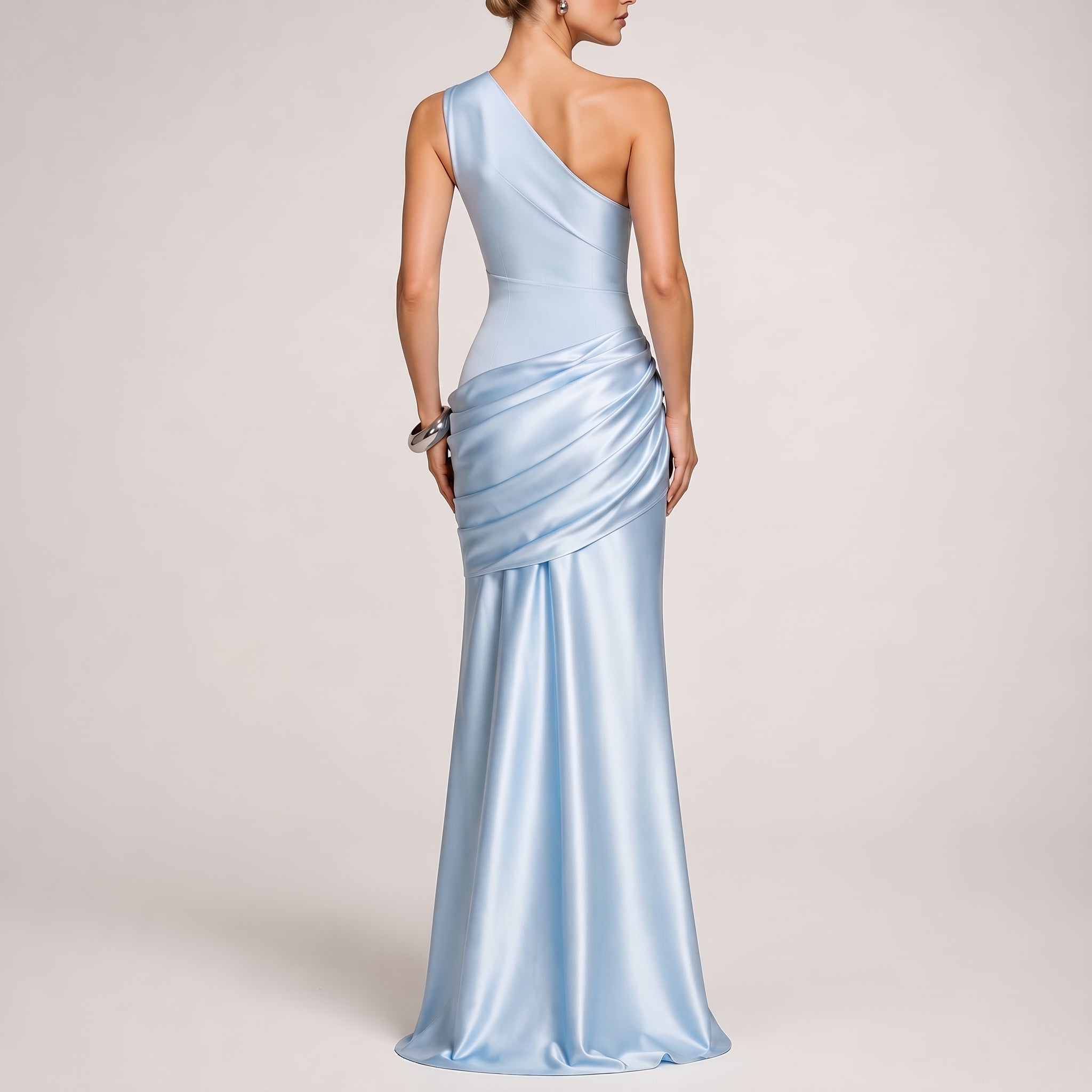 Sofia - Women's One Shoulder Ruched Evening Maxi Dress - Dresses - Blue - Parker&Brooks
