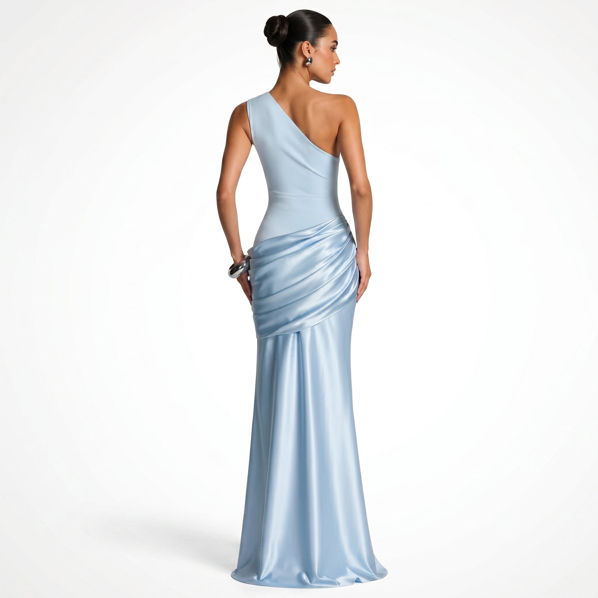Sofia - Women's One Shoulder Ruched Evening Maxi Dress - Maxi Dress - Blue - Parker&Brooks