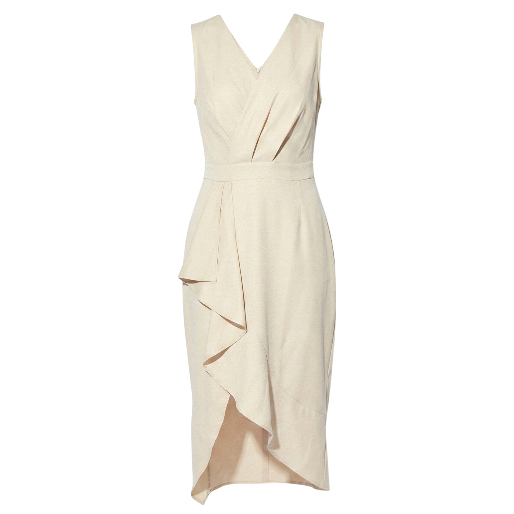 Sophia - Women's Casual Asymmetrical Wrap Midi Dress - Midi Dress - Beige - Parker&Brooks