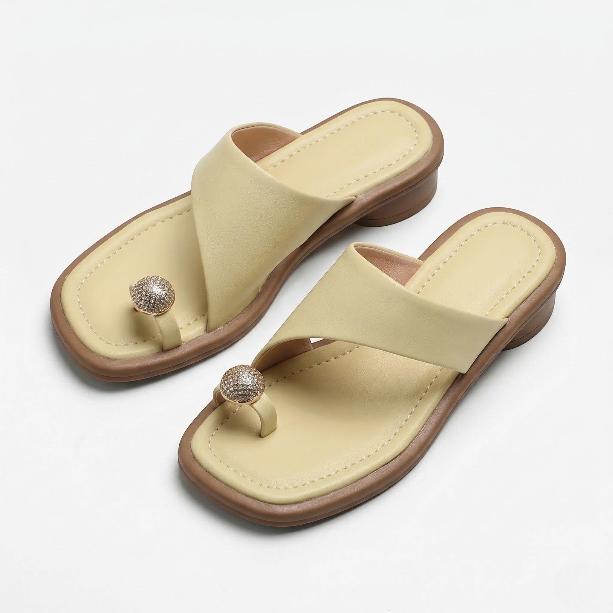Sophia - Women's Square Toe Summer Heel Sandals - Sandal - Cream White - Parker&Brooks