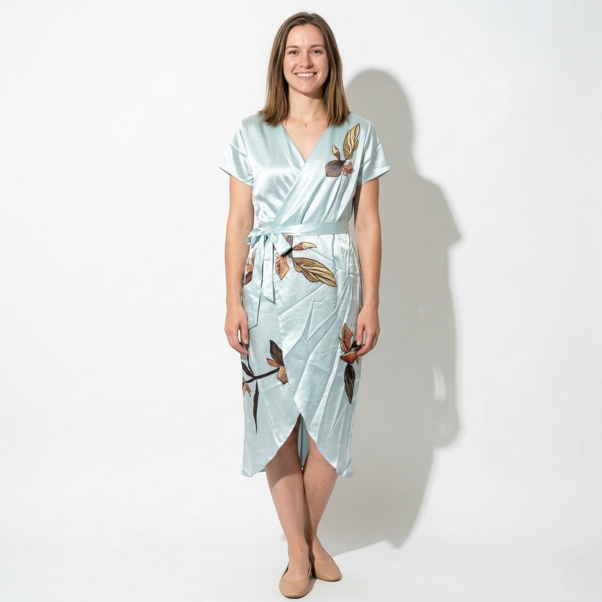 Sophie - Women's Summer Wrap Midi Dress - Dresses - Light Blue - Parker&Brooks