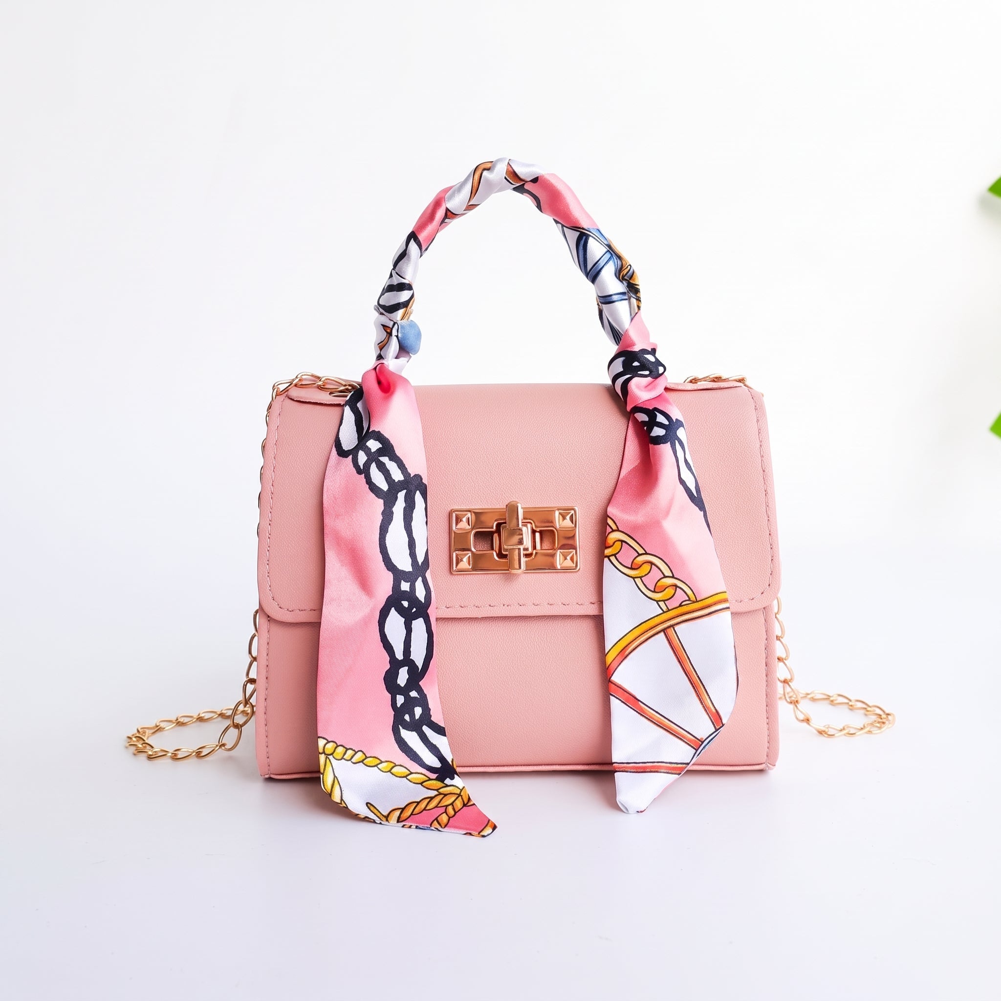 Sophie – Women's Mini Scarf Handle Chain Strap Handbag - Cross Body Bags - Pink - Parker&Brooks