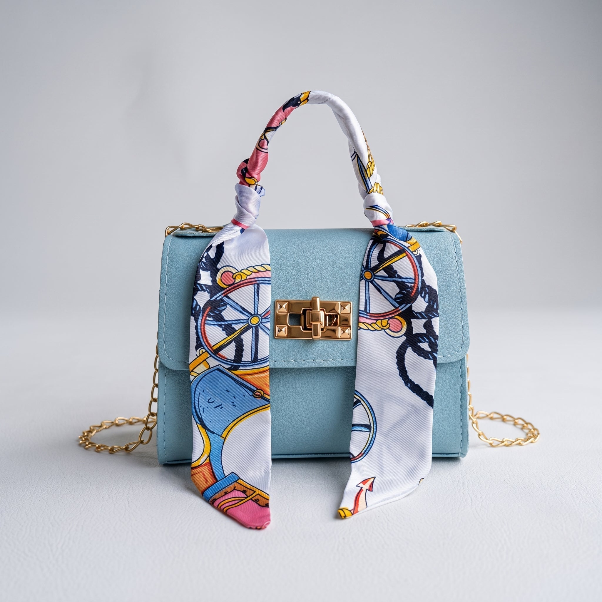 Sophie – Women's Mini Scarf Handle Chain Strap Handbag - Cross Body Bags - Blue - Parker&Brooks