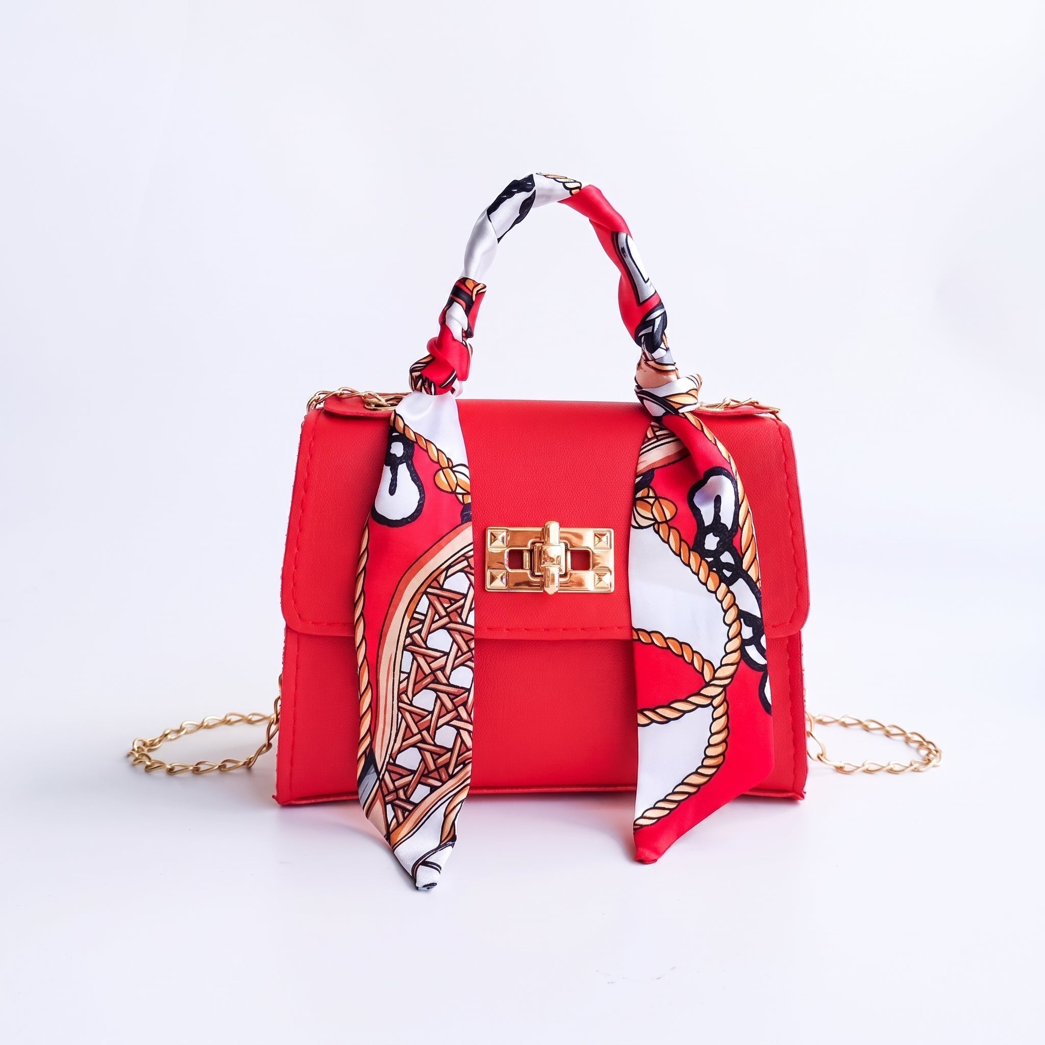 Sophie – Women's Mini Scarf Handle Chain Strap Handbag - Cross Body Bags - Red - Parker&Brooks