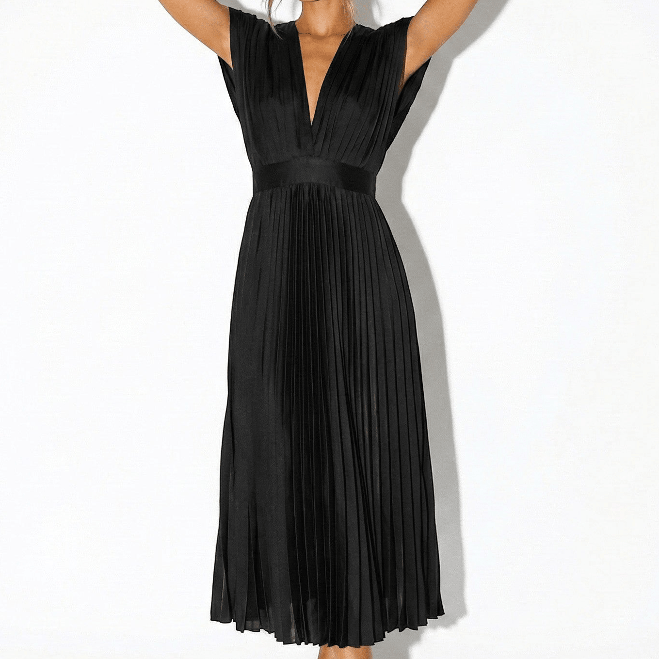Stella - Women's Pleated Maxi Dress - Dress - Black - Parker&Brooks