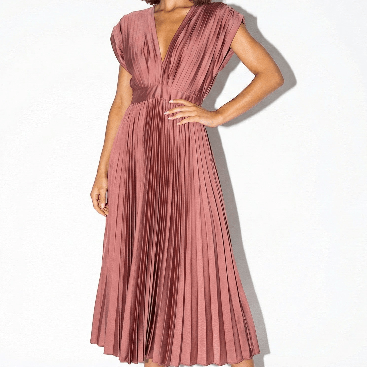 Stella - Women's Pleated Maxi Dress - Dress - Red - Parker&Brooks