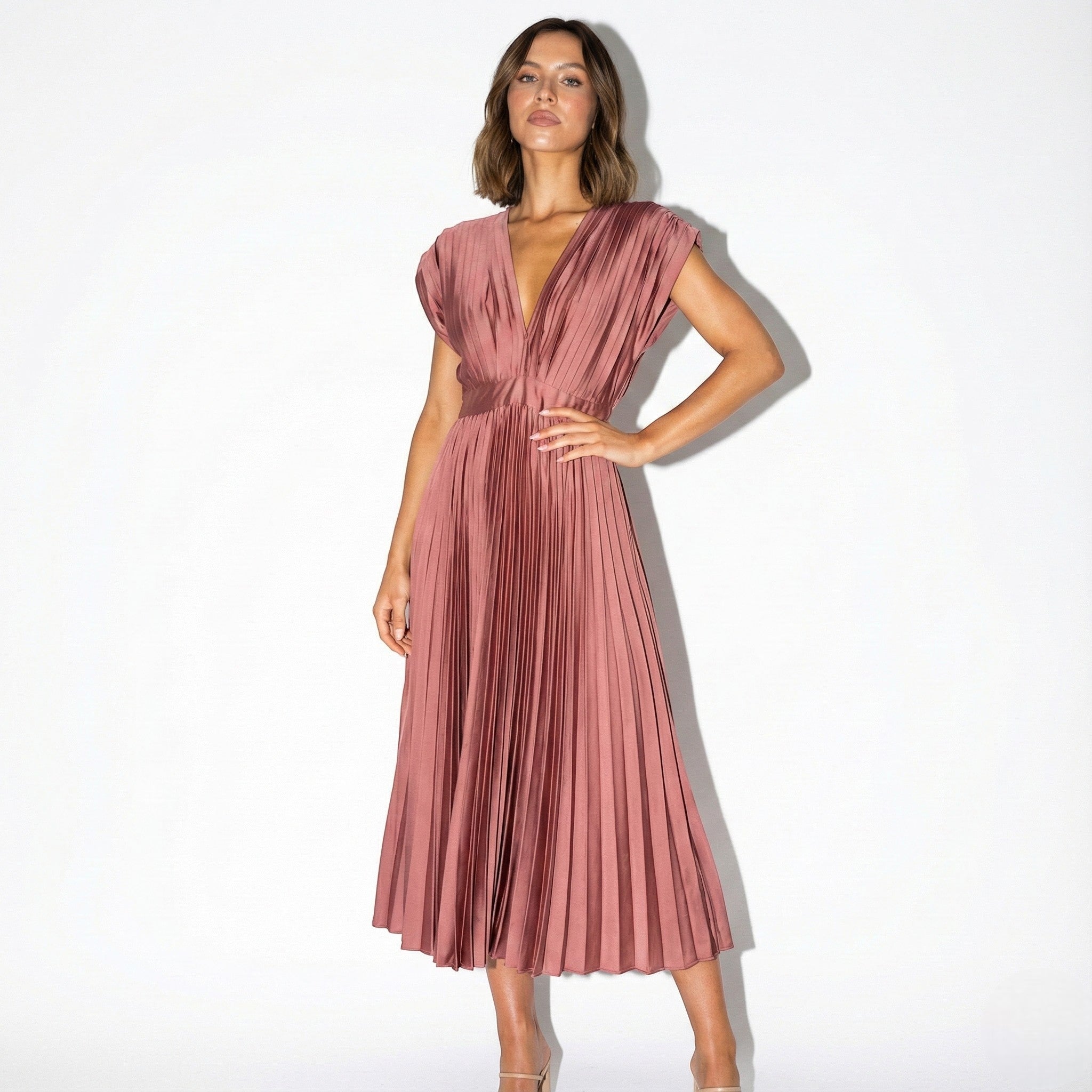 Stella - Women's Pleated Maxi Dress - Dress - Red - Parker&Brooks