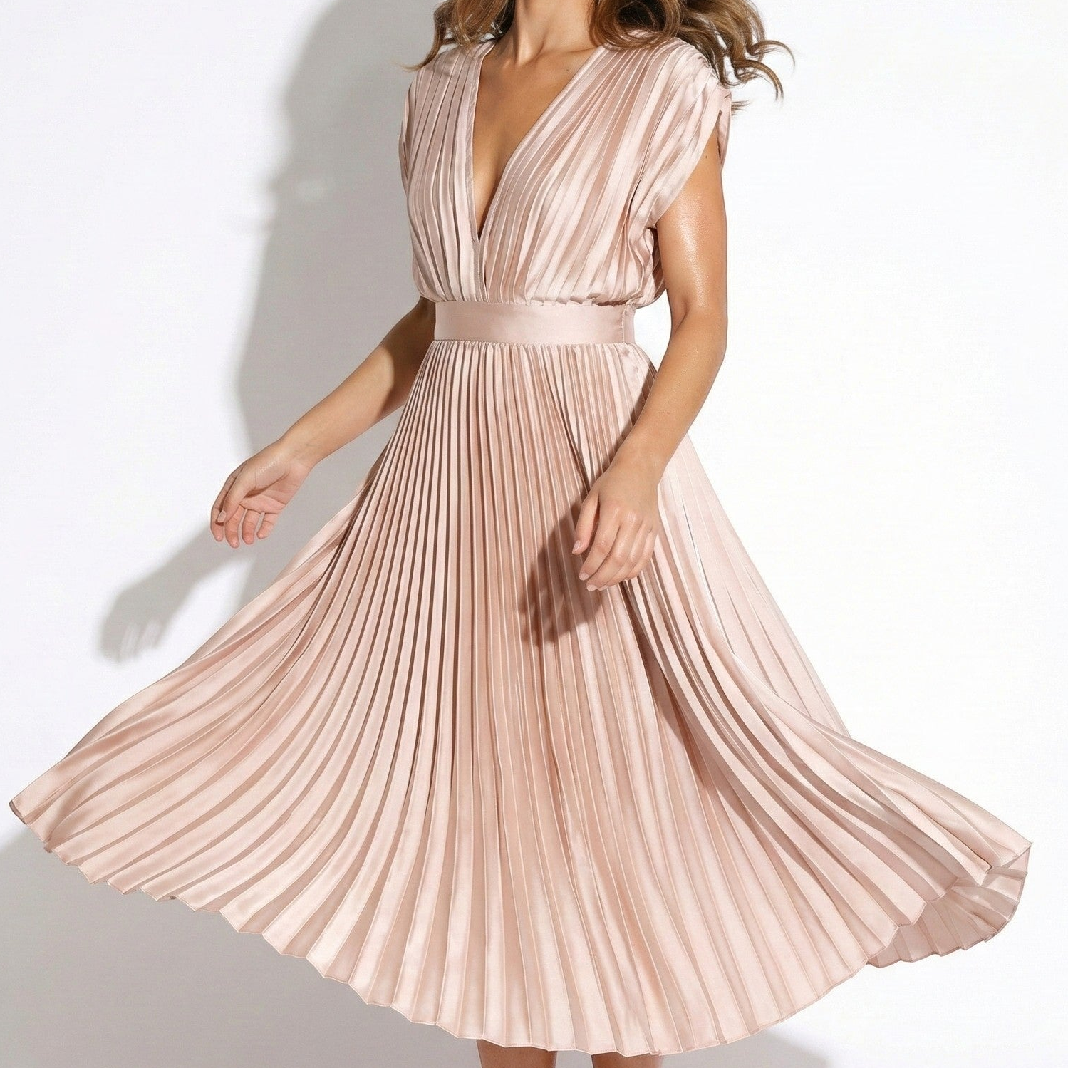 Stella - Women's Flowing Pleated Maxi Dress