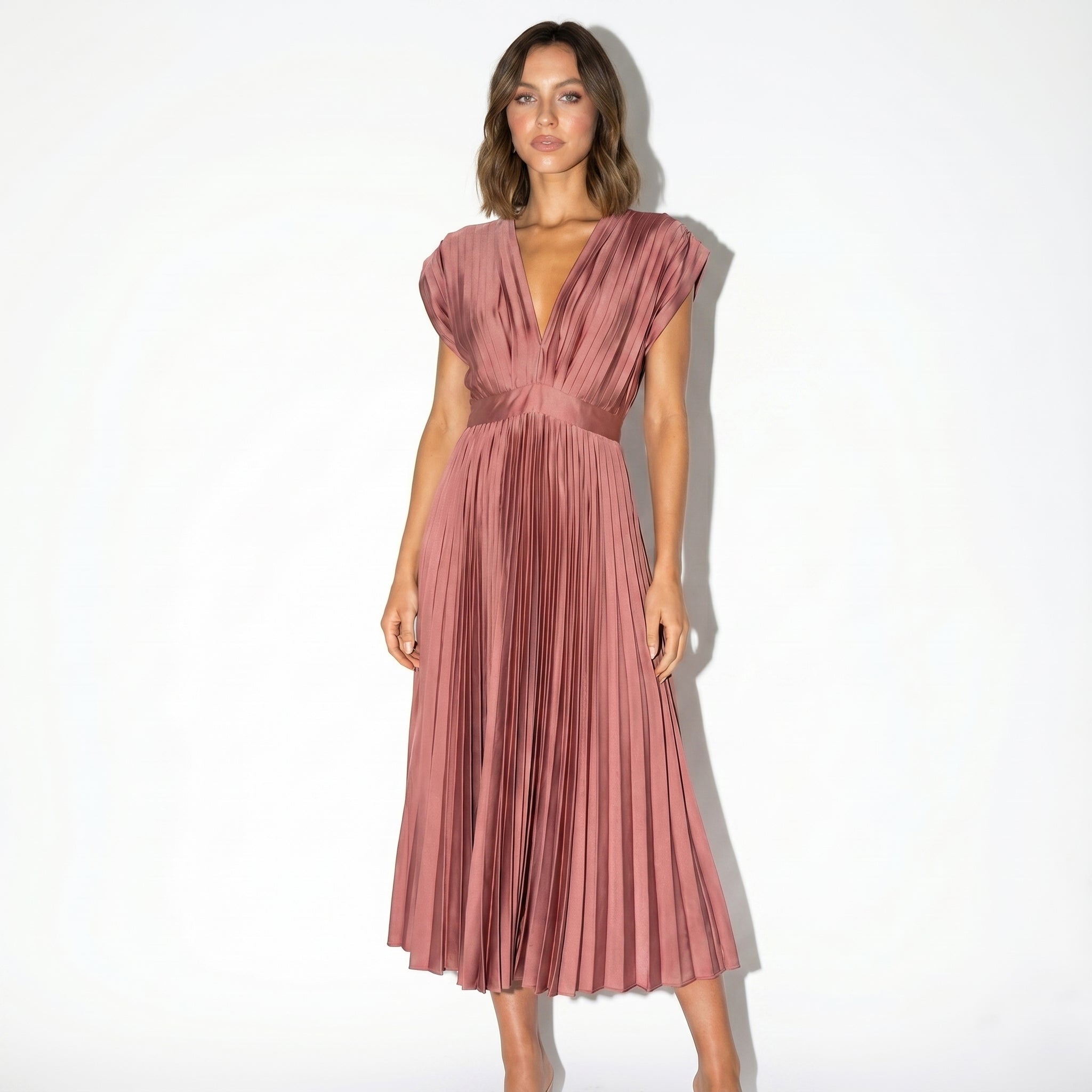 Stella - Women's Pleated Maxi Dress - Dress - Red - Parker&Brooks