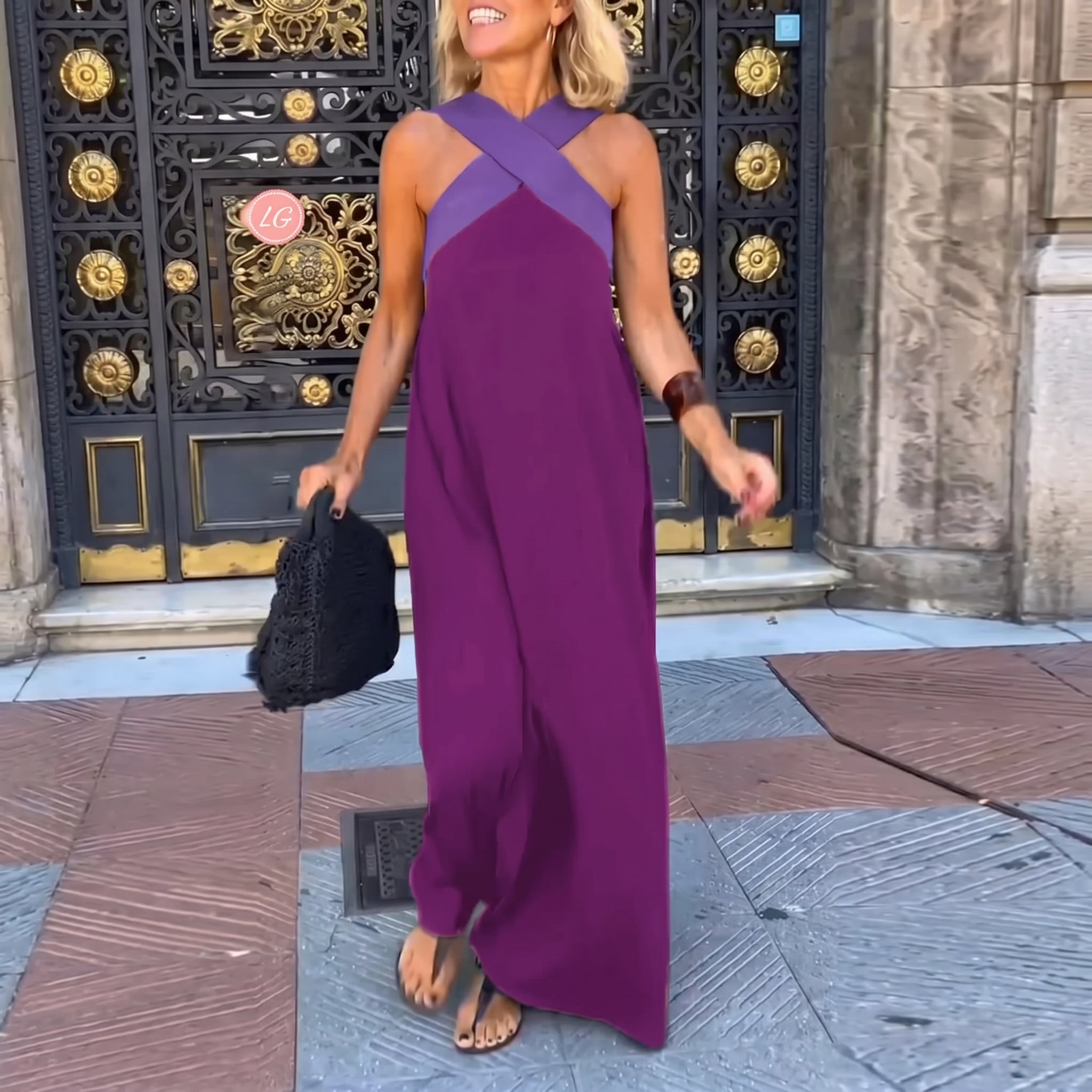 Stella - Women's Summer Crossover Halter Neck Maxi Dress - Maxi Dress - Purple - Parker&Brooks