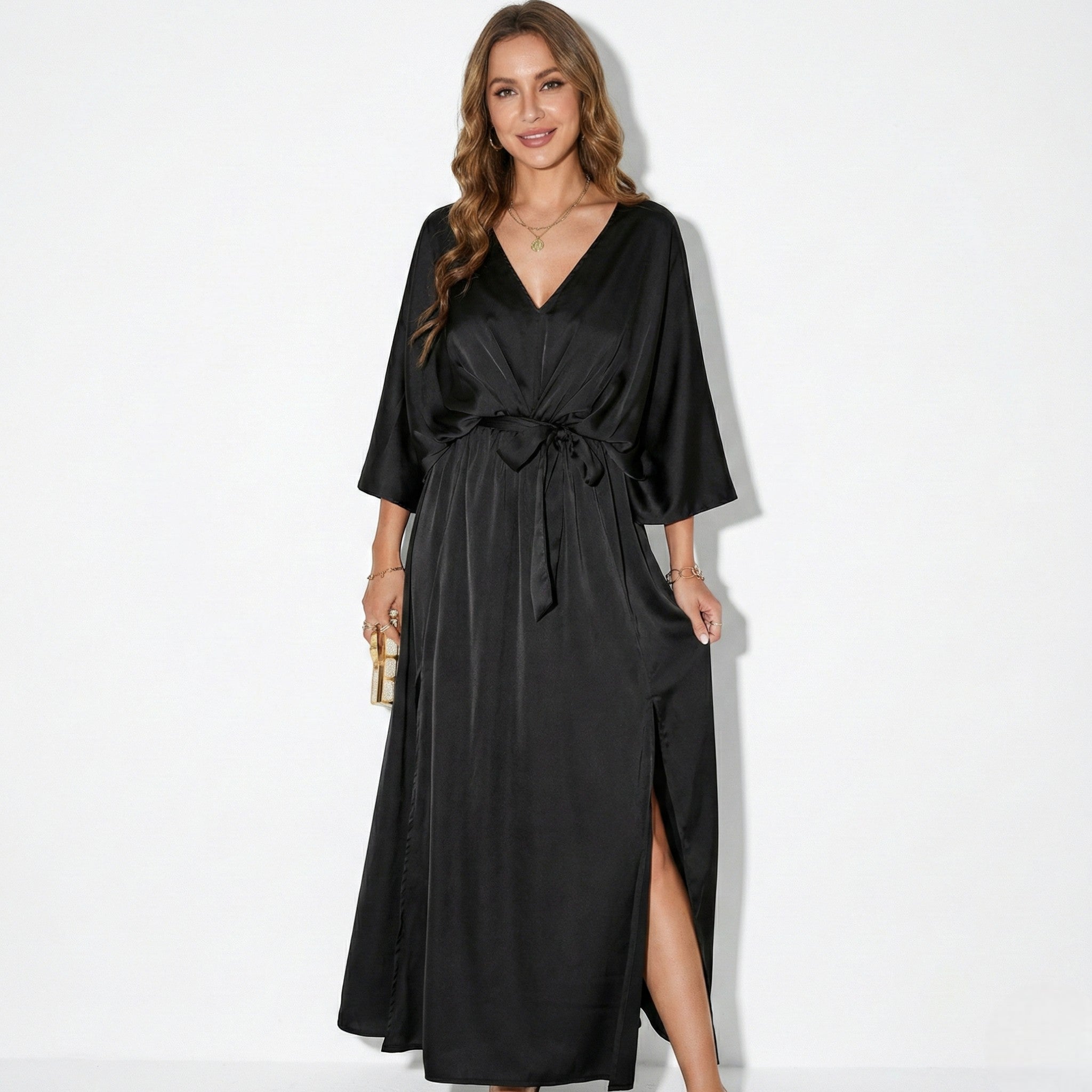 Thea - Women's V - Neck Batwing Sleeve Maxi Dress - Dress - Black - Parker&Brooks