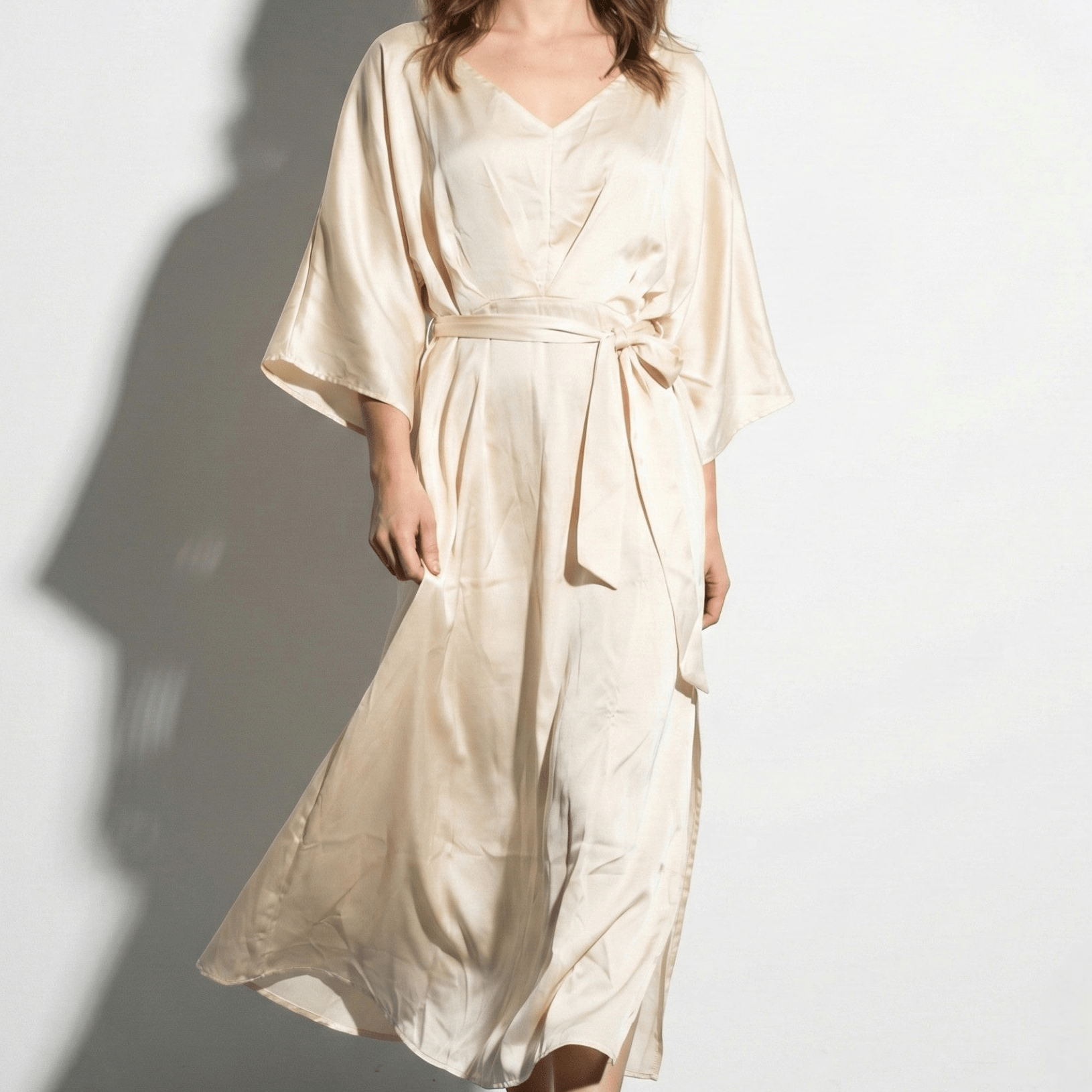 Thea - Women's V - Neck Batwing Sleeve Maxi Dress - Dress - Champagne - Parker&Brooks