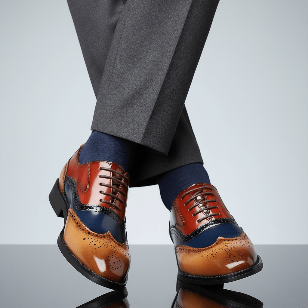 Theodore - Men's Colour Block Brogue Oxford Shoes - Men's Shoes - Brown - Parker&Brooks