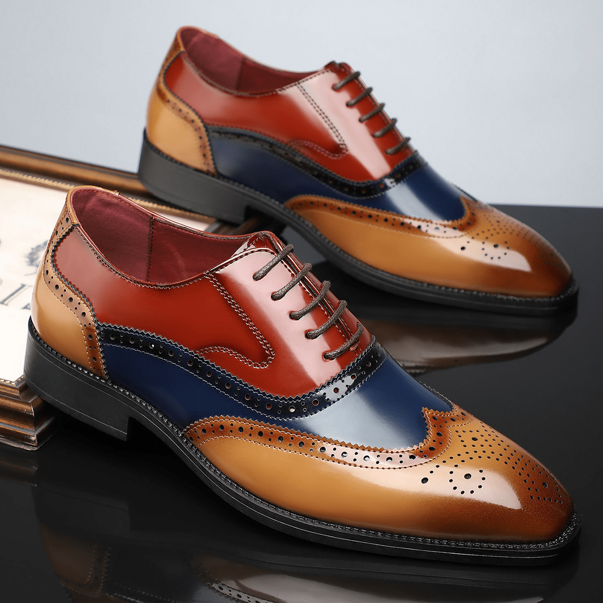 Theodore - Men's Colour Block Brogue Oxford Shoes - Men's Shoes - Brown - Parker&Brooks