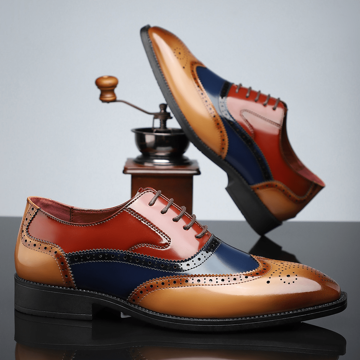 Theodore - Men's Colour Block Brogue Oxford Shoes - Men's Shoes - Brown - Parker&Brooks