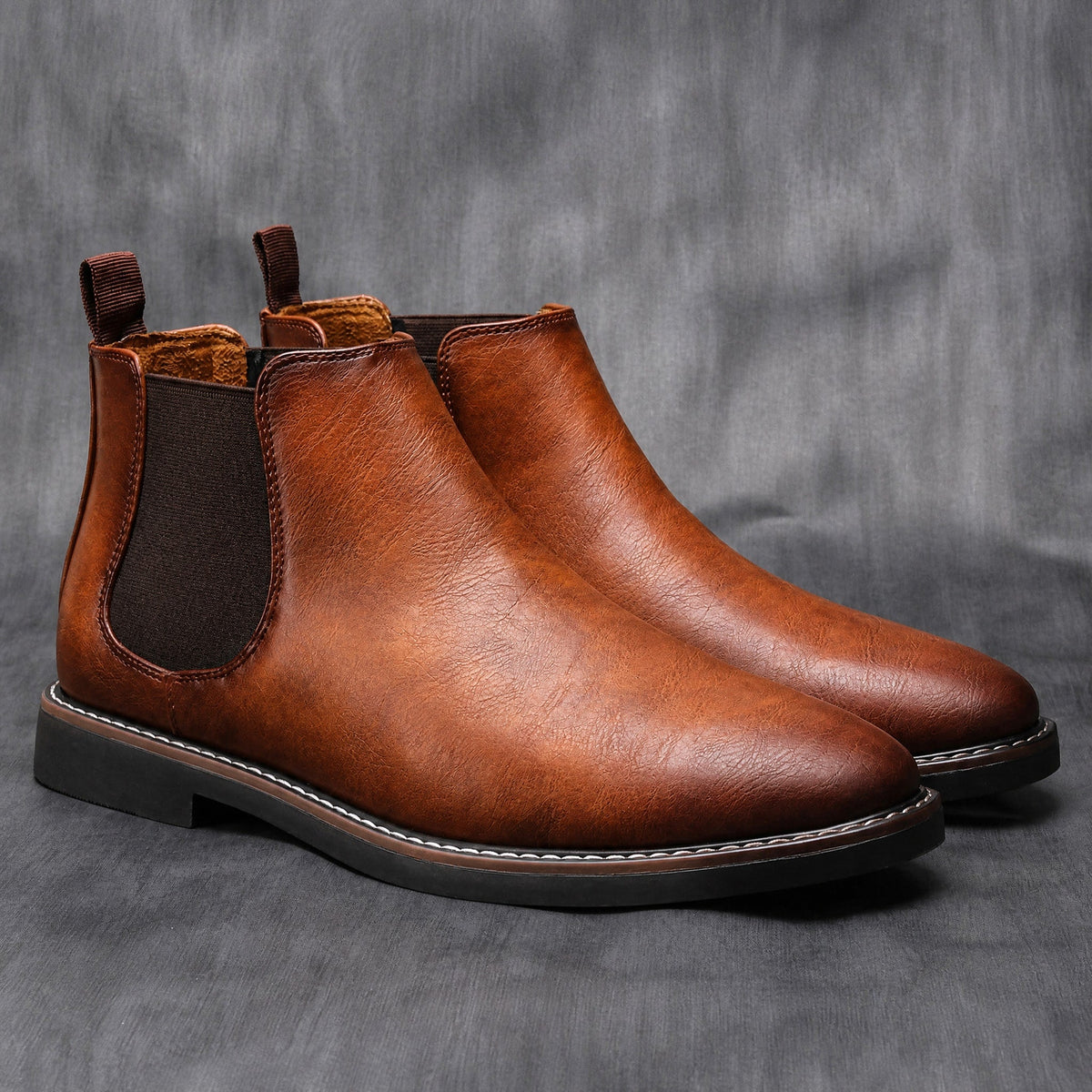 Thomas - Men's Classic Slip-On Chelsea Boots with Pull Tab and Round Toe - Boots - Brown - Parker&Brooks