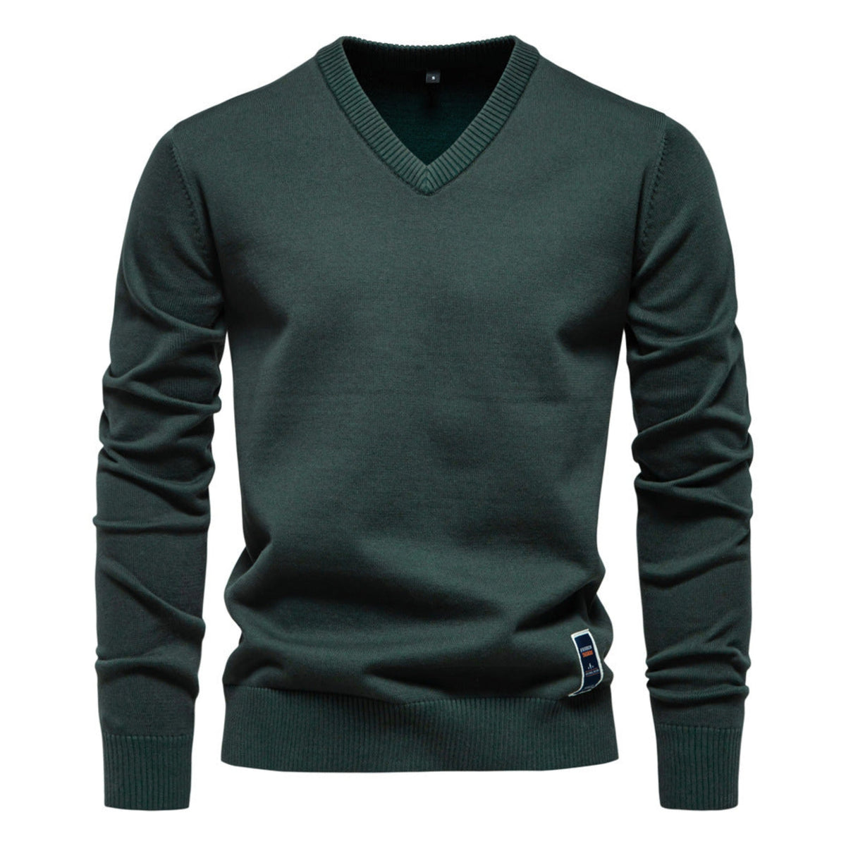 Thomas - Men's Slim Fit V-Neck Sweater with Ribbed Trim - Sweaters - Green - Parker&Brooks