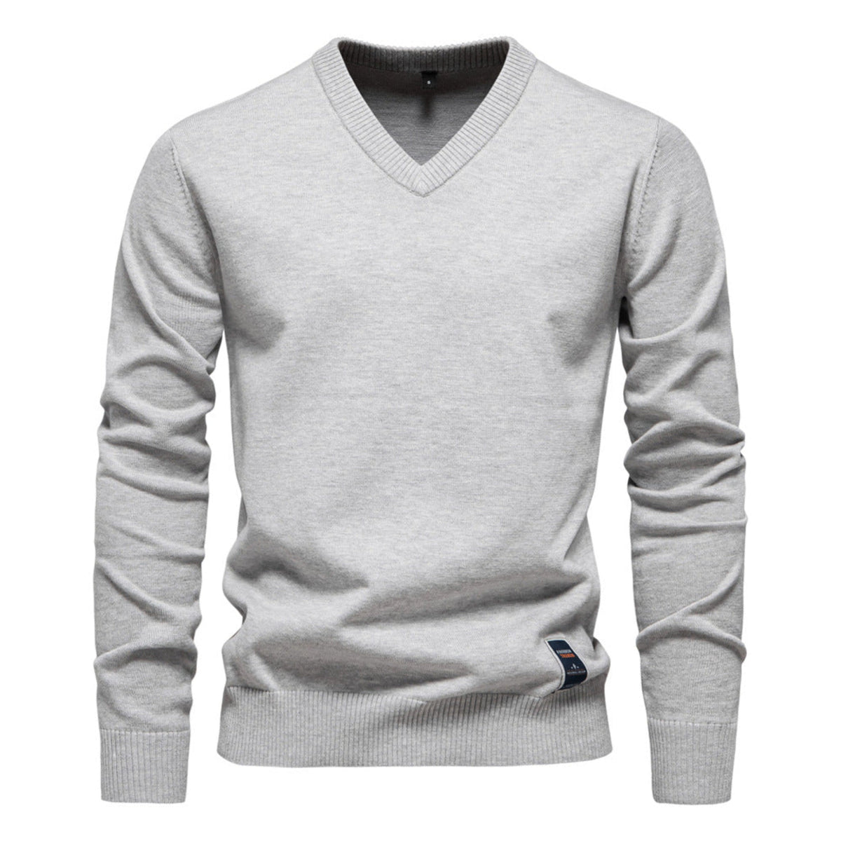 Thomas - Men's Slim Fit V-Neck Sweater with Ribbed Trim - Sweaters - Light Gray - Parker&Brooks