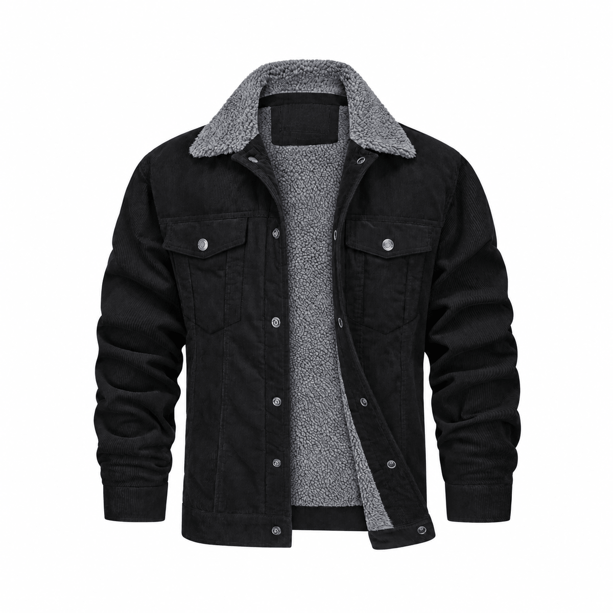 Tom - Men's Corduroy Trucker Jacket with Cozy Collar and Chest Pockets - Trucker Jackets - Gray - Parker&Brooks