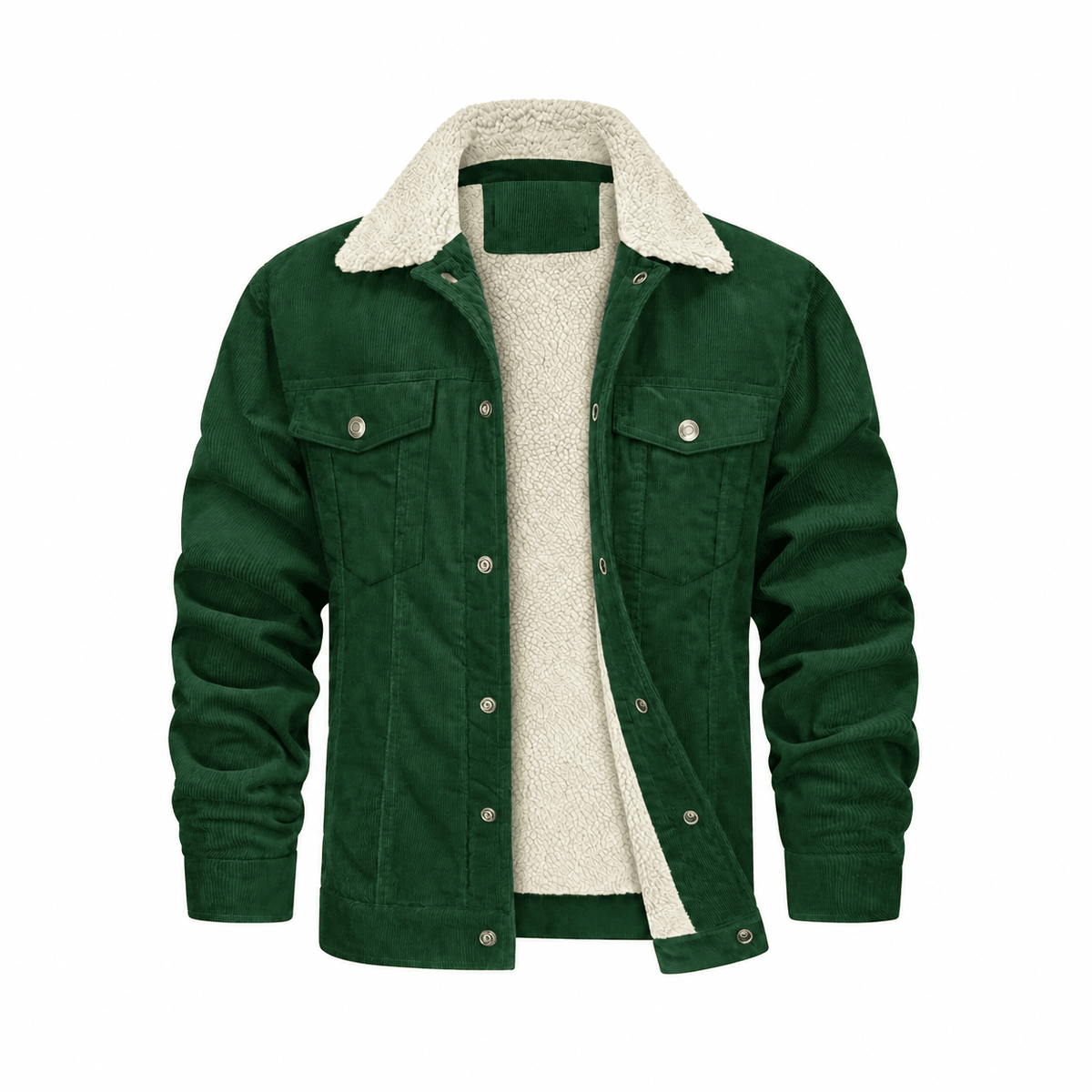 Tom - Men's Corduroy Trucker Jacket with Cozy Collar and Chest Pockets - Trucker Jackets - Green - Parker&Brooks