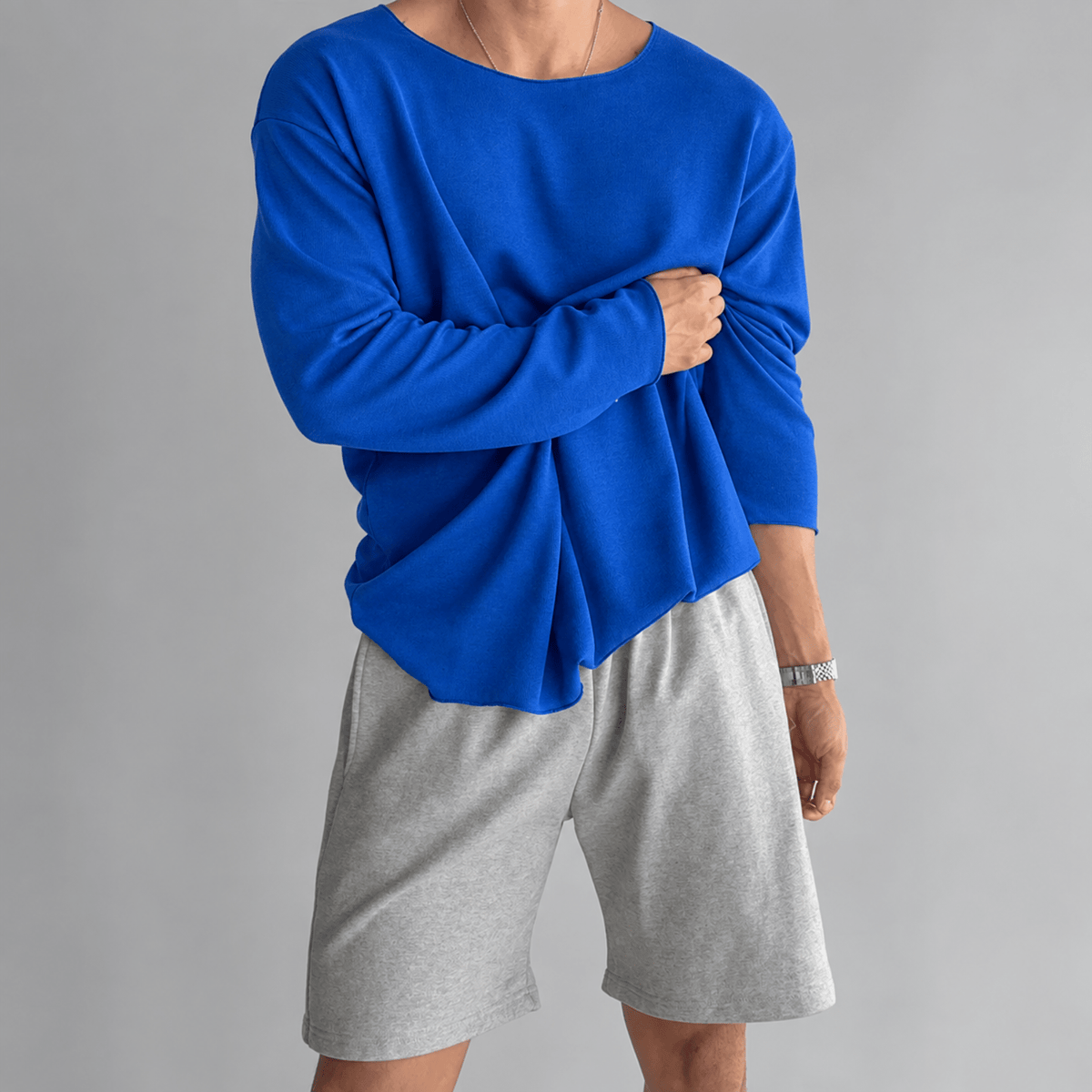 Tom - Men's Lightweight Crew Neck Knit Textured Long Sleeve Shirt - Shirts - Blue - Parker&Brooks