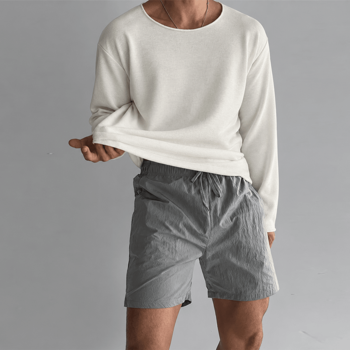 Tom - Men's Lightweight Crew Neck Knit Textured Long Sleeve Shirt - Shirts - White - Parker&Brooks