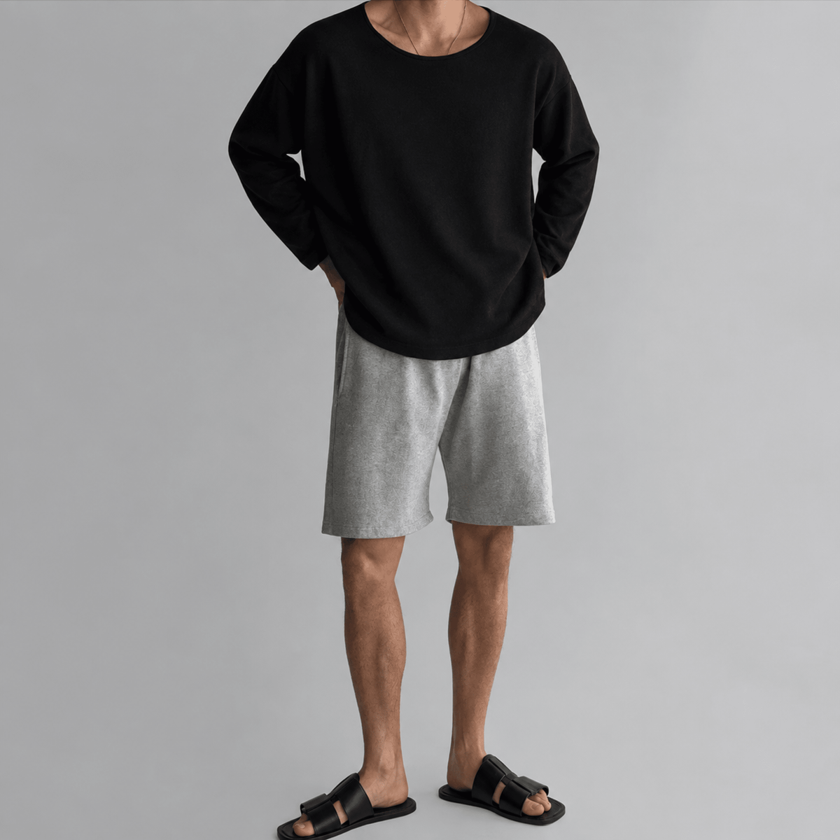 Tom - Men's Lightweight Crew Neck Knit Textured Long Sleeve Shirt - Shirts - Black - Parker&Brooks