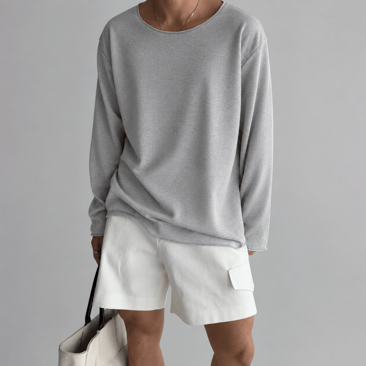 Tom - Men's Lightweight Crew Neck Knit Textured Long Sleeve Shirt - Shirts - Gray - Parker&Brooks