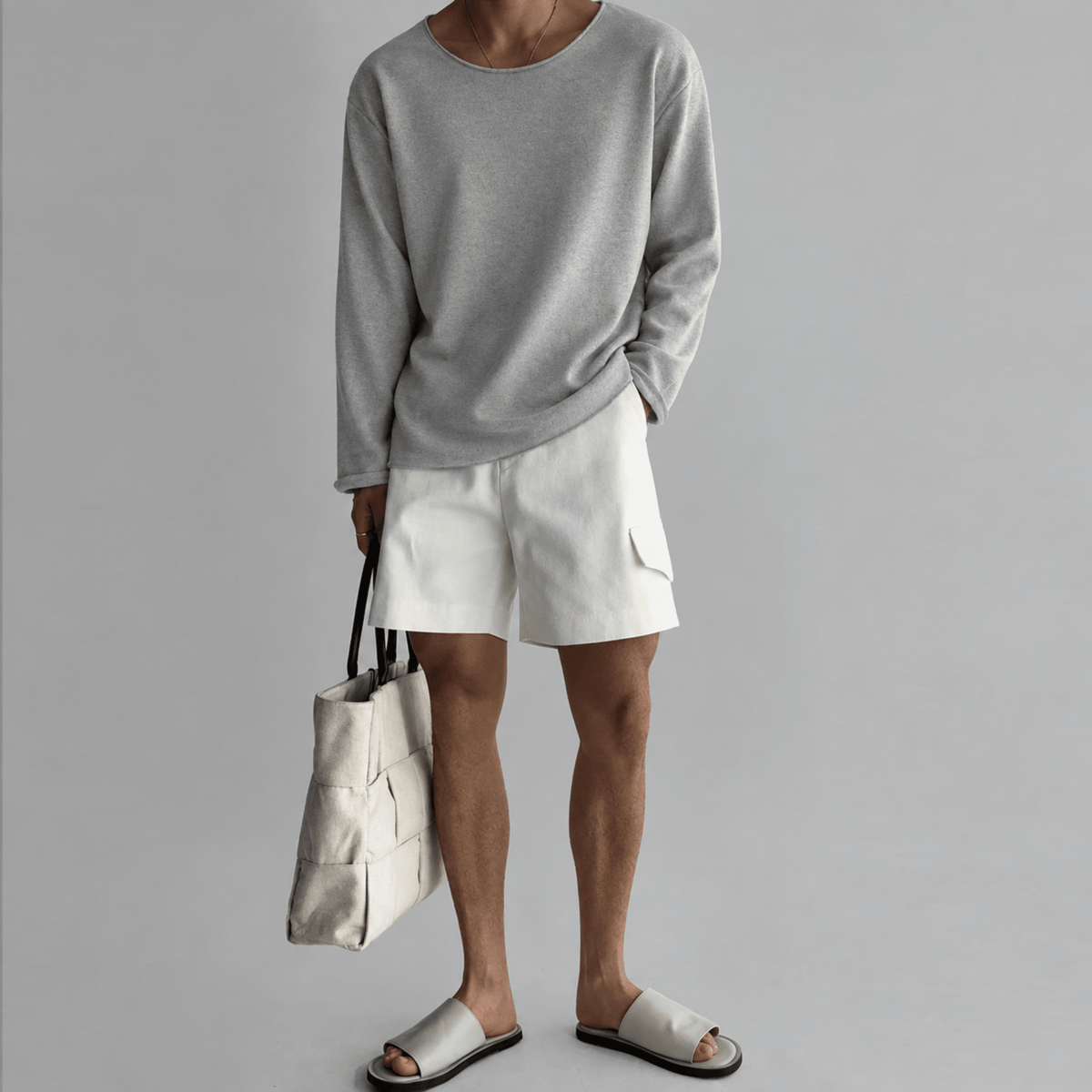 Tom - Men's Lightweight Crew Neck Knit Textured Long Sleeve Shirt - Shirts - Gray - Parker&Brooks
