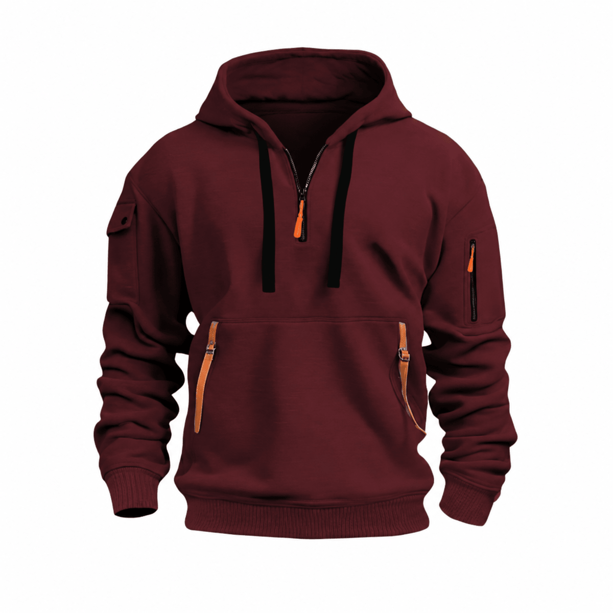 Tom - Men's Quarter-Zip Utility Hoodie with Cargo Pocket and Adjustable Hood - Hoodies - Red - Parker&Brooks