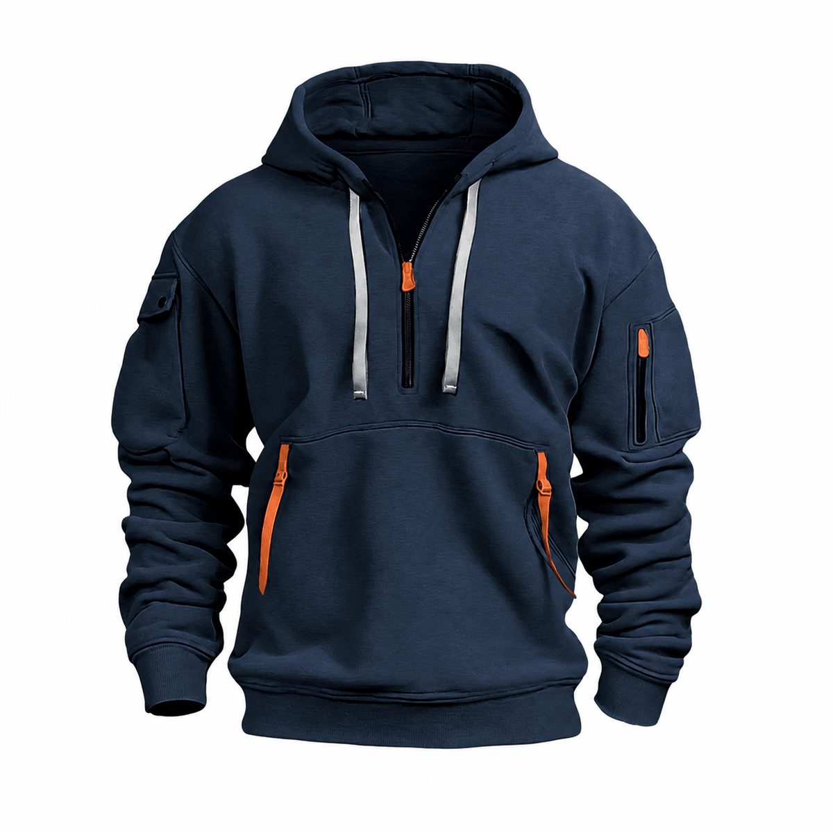 Tom - Men's Quarter-Zip Utility Hoodie with Cargo Pocket and Adjustable Hood - Hoodies - Navy - Parker&Brooks