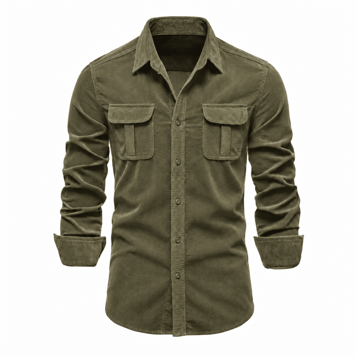 Tom - Men's Slim Fit Cotton Shirt Jacket with Chest Pockets - Shirts - Olive Green - Parker&Brooks