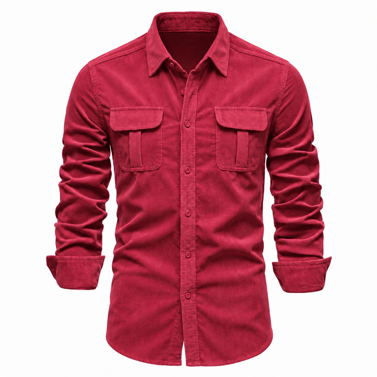 Tom - Men's Slim Fit Cotton Shirt Jacket with Chest Pockets - Shirts - Red - Parker&Brooks