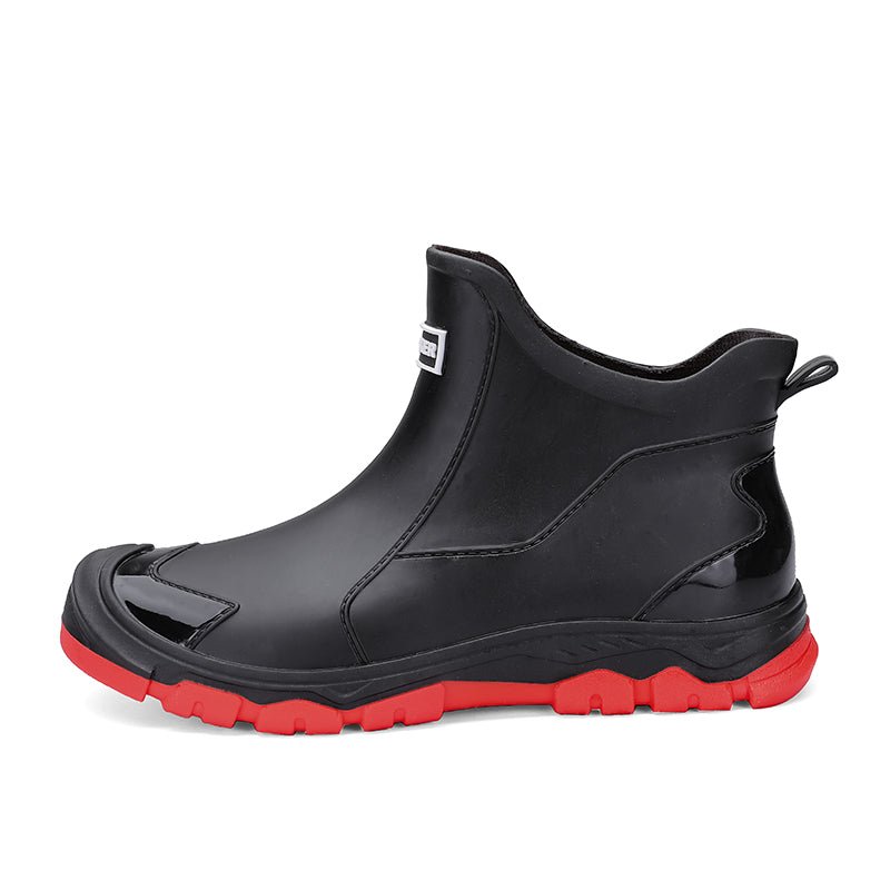 Tom - Men's Waterproof Slip-On Ankle Rain Boots with Non-Slip Sole - Boots - Red - Parker&Brooks