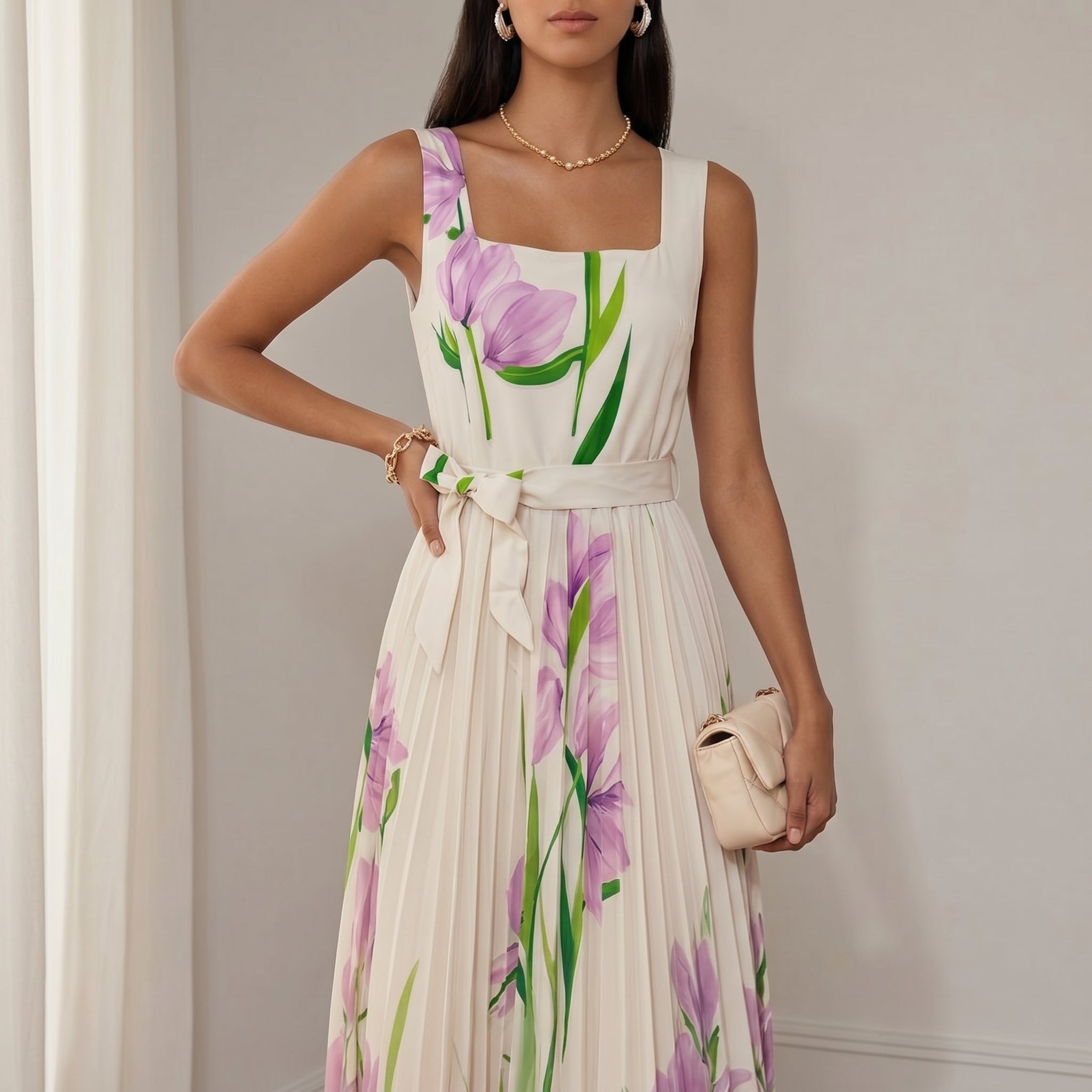 Clara - Women's Party Floral Pleated Maxi Dress