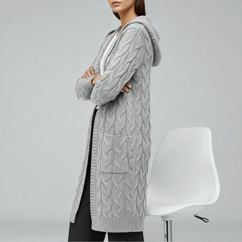 Liora – Women's Cable Knit Long Open Cardigan