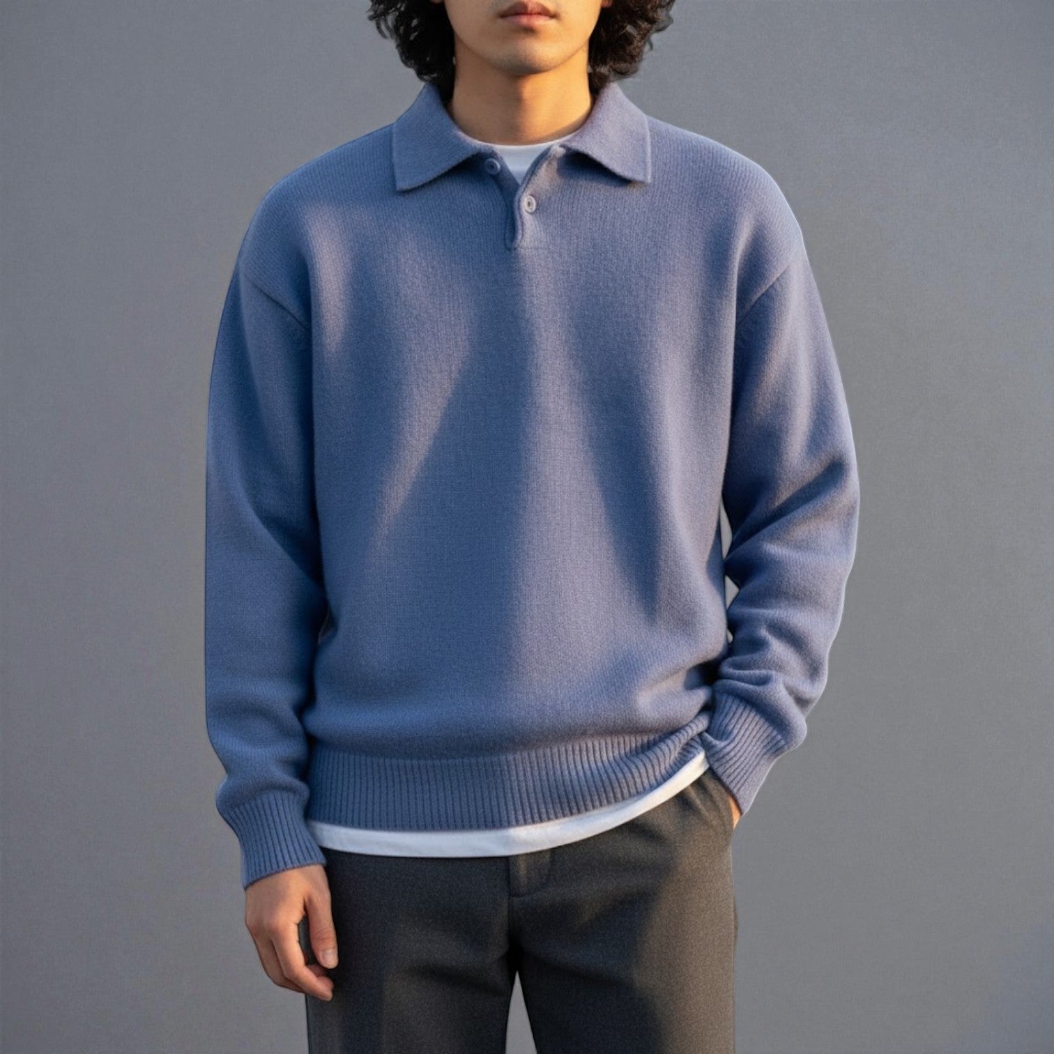 Nilo – Men's Cotton Sweater with Polo Collar