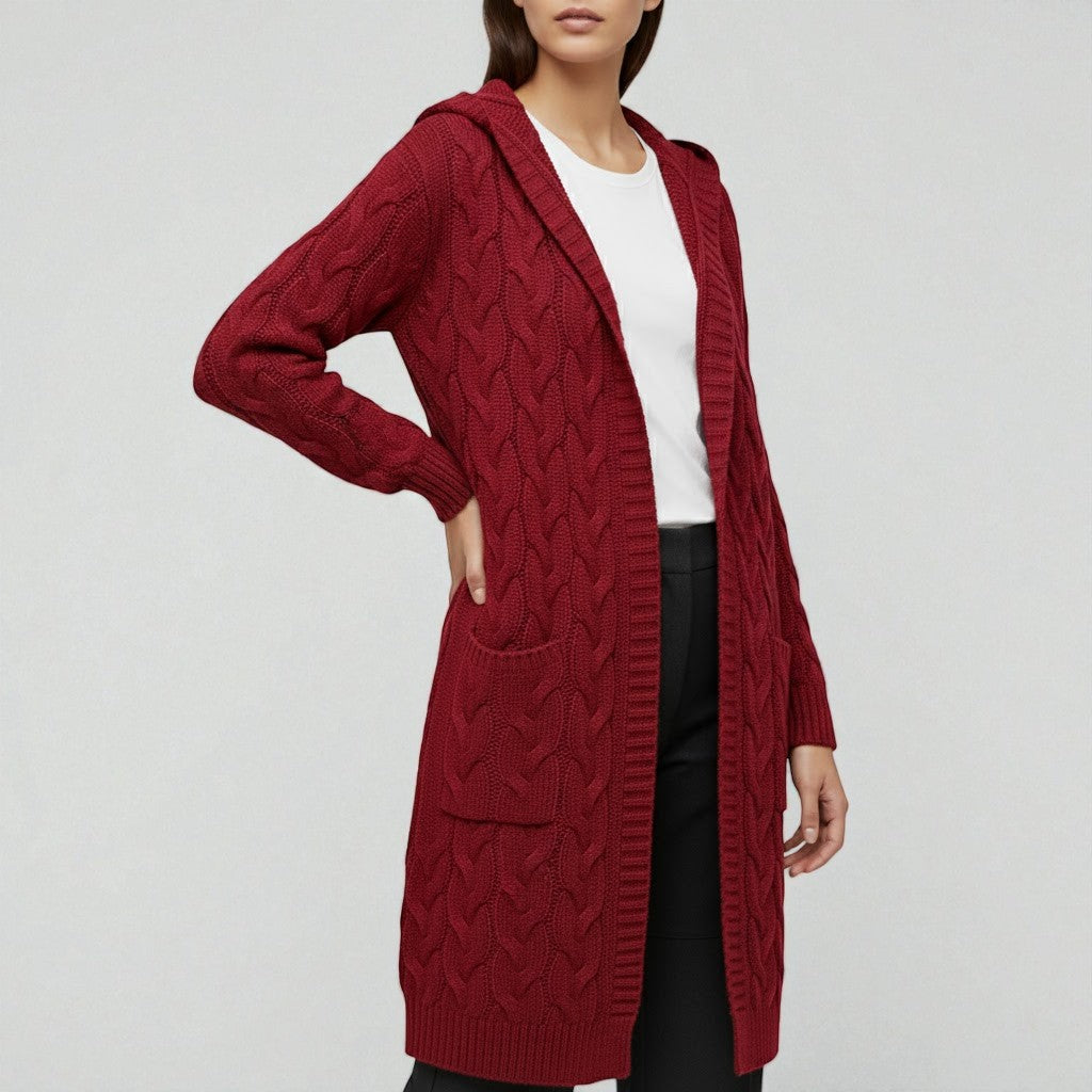 Liora – Women's Cable Knit Long Open Cardigan
