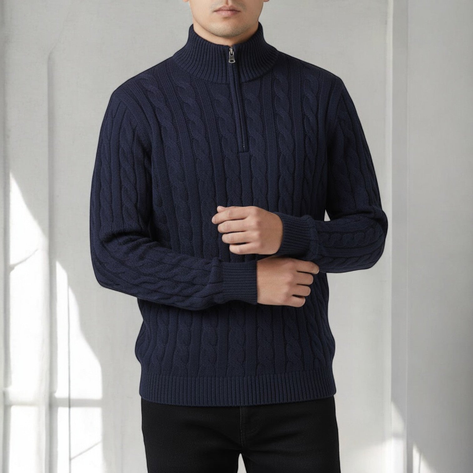 Lior – Men's Cotton Cable Knit Sweater with Zipper
