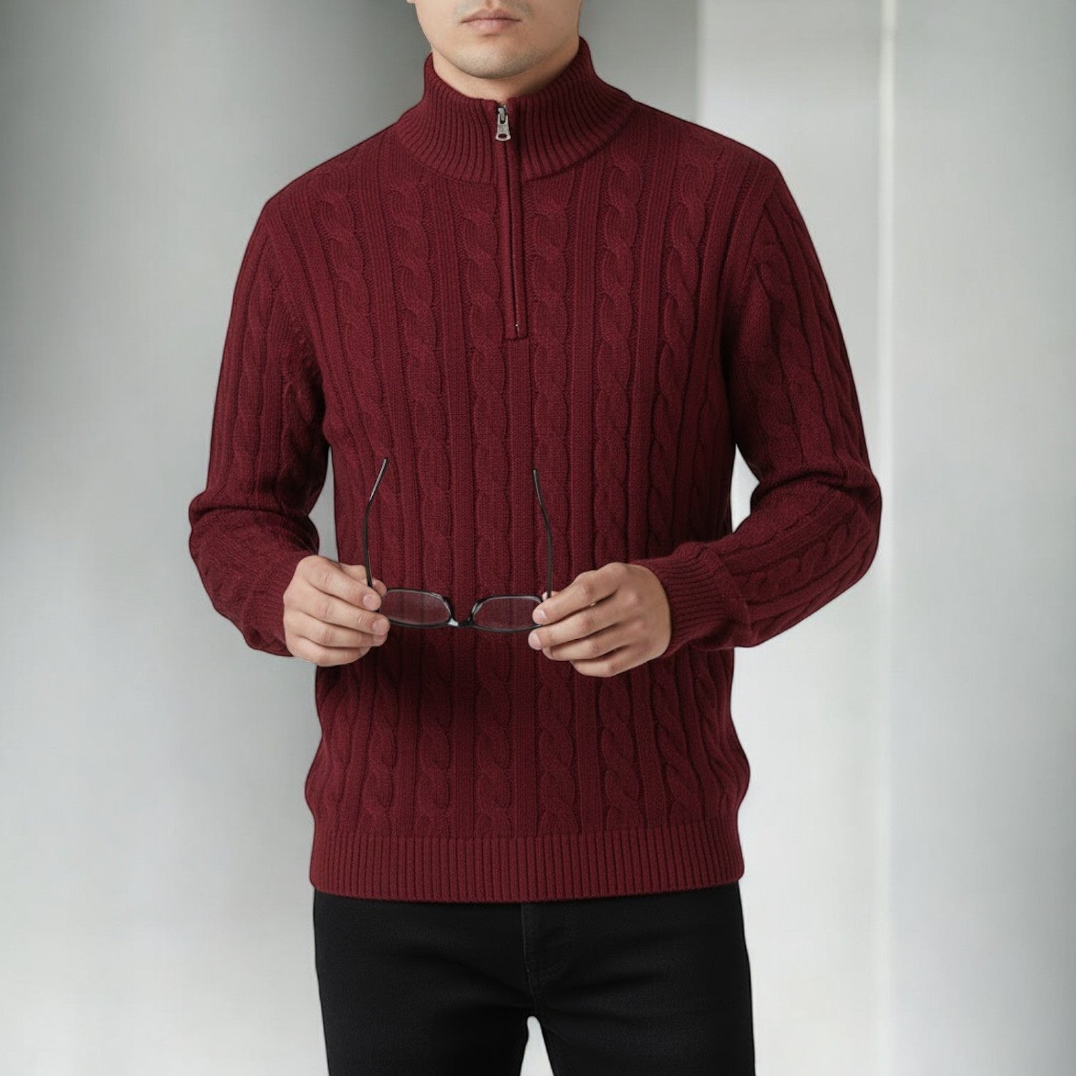 Lior – Men's Cotton Cable Knit Sweater with Zipper