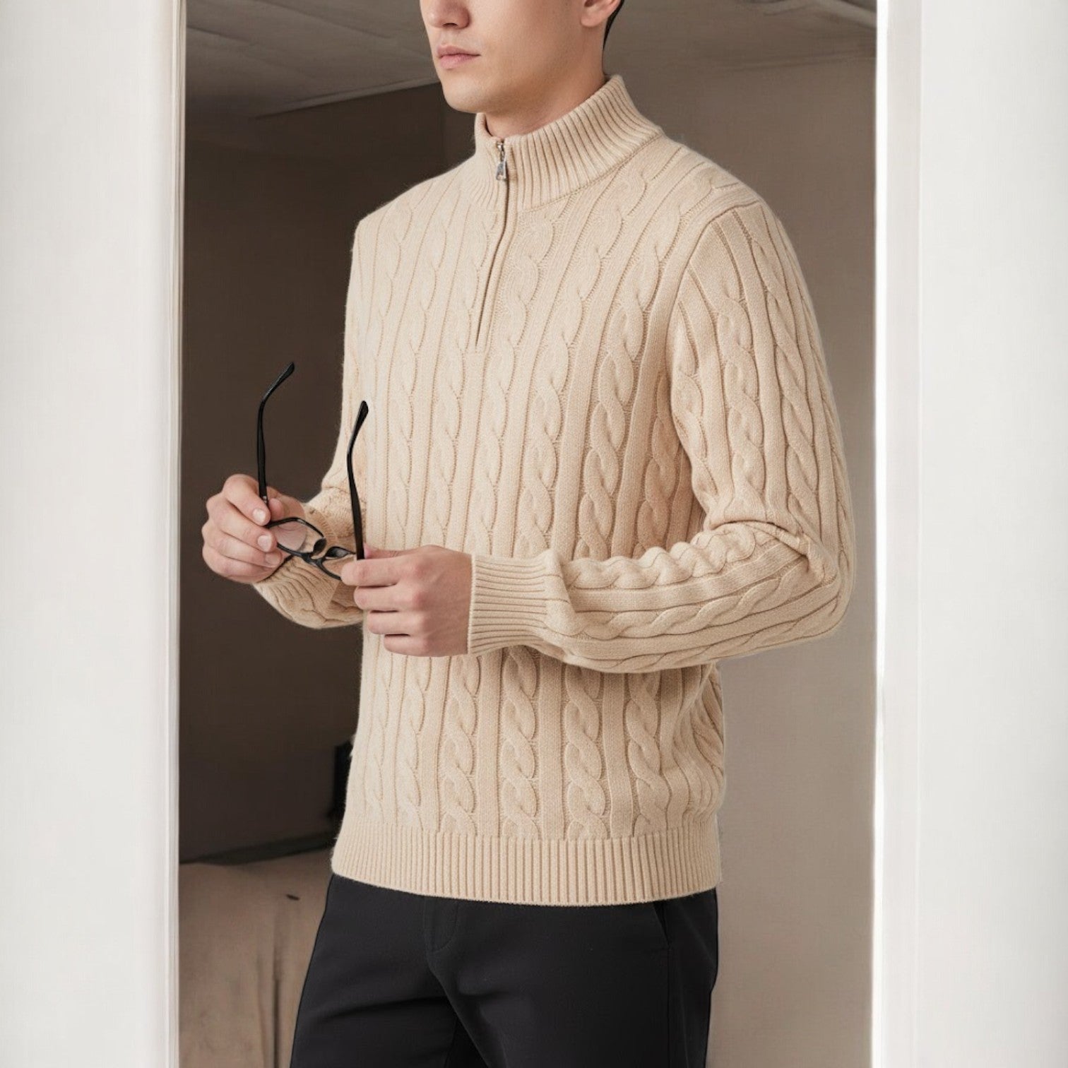 Lior – Men's Cotton Cable Knit Sweater with Zipper
